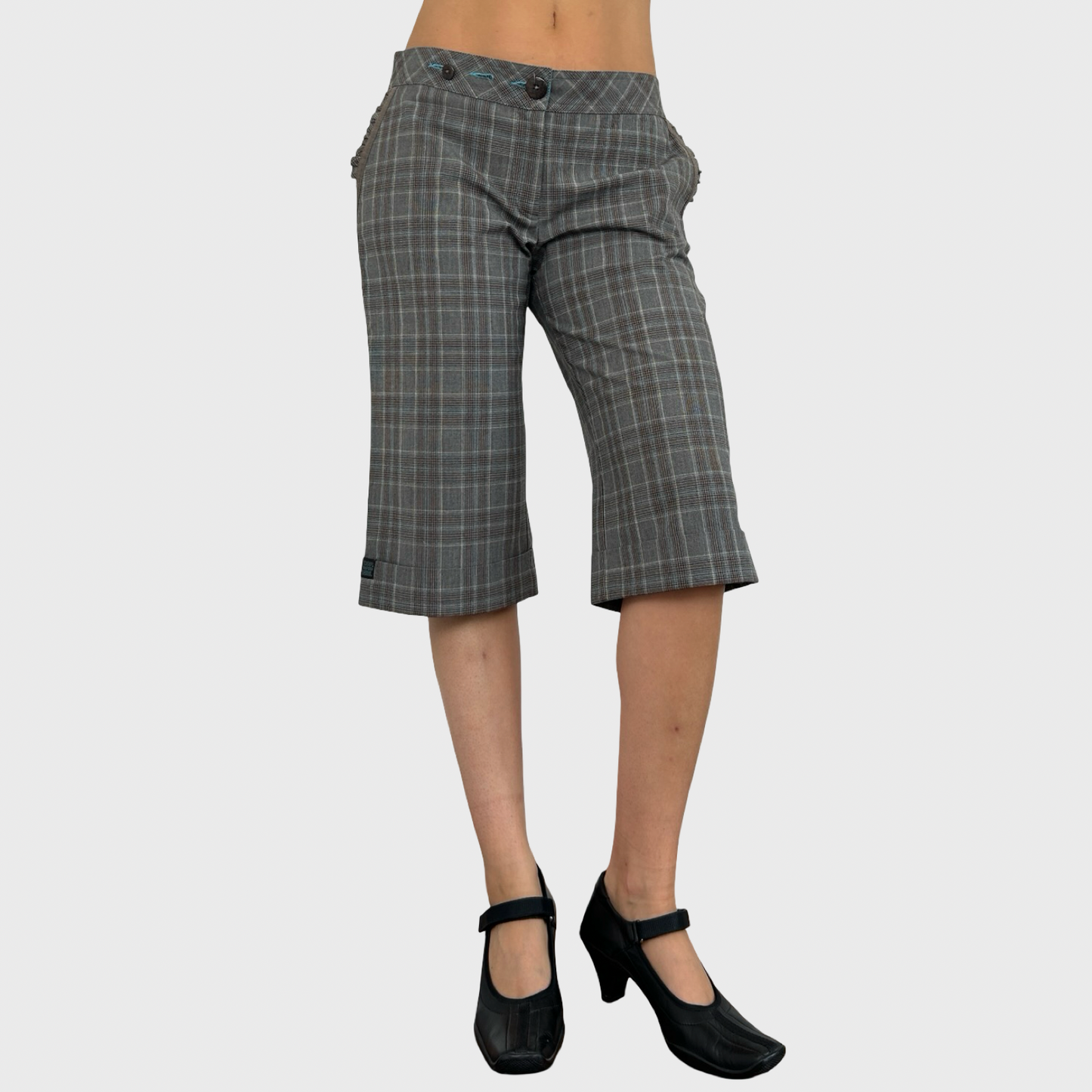 Cop Copine Grey Check Capri Trousers - M/L