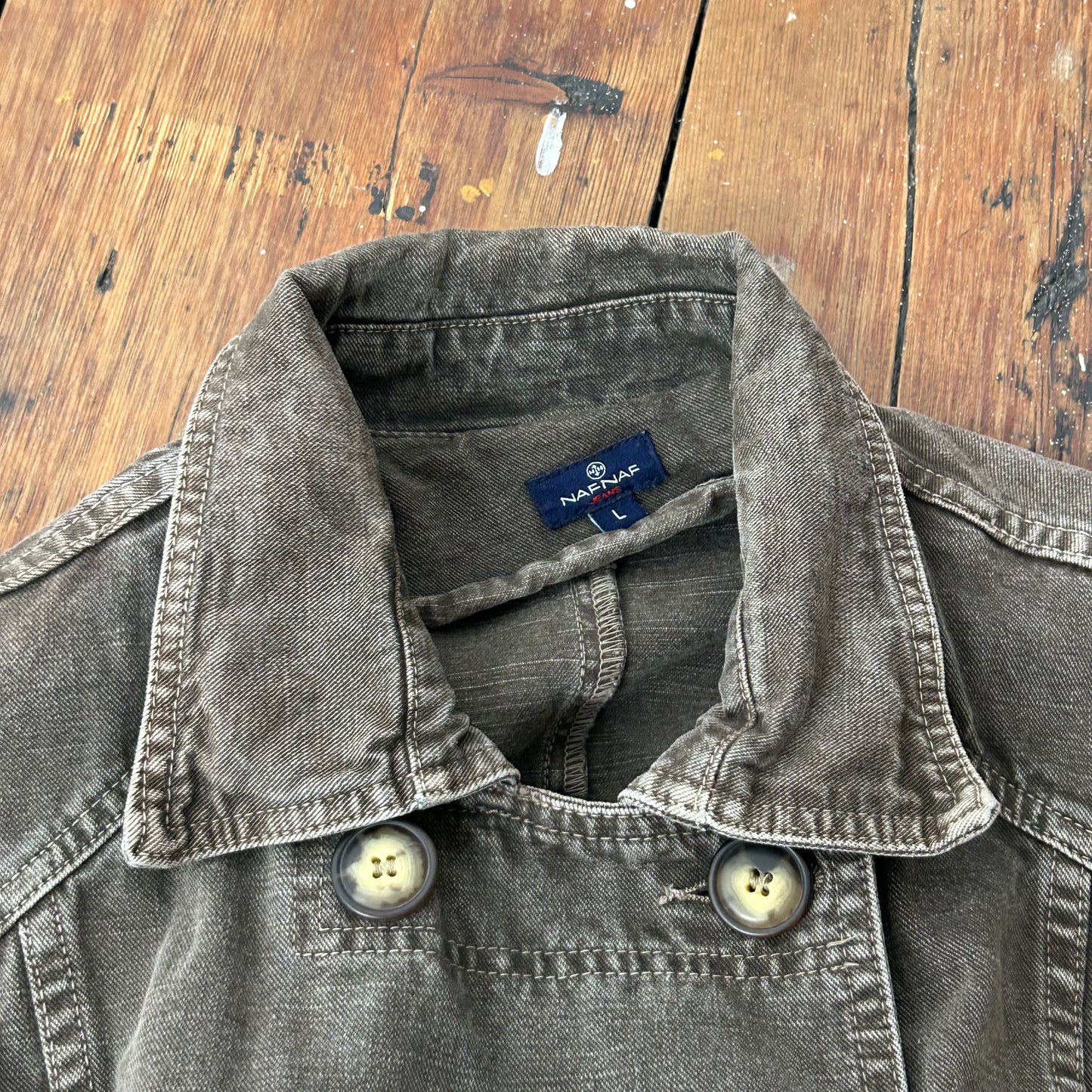 Long Denim Trench Coat - L