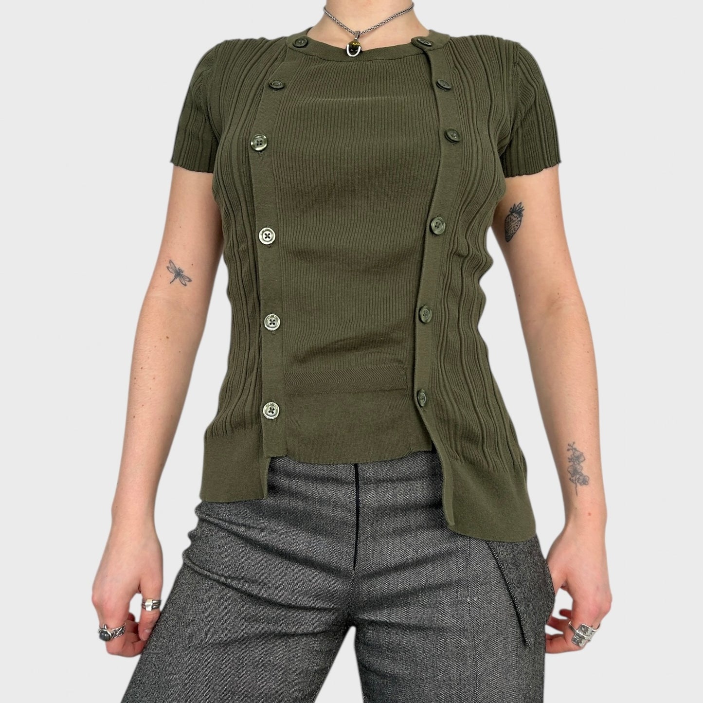 Diesel Khaki Asymmetric Button Top - M/L
