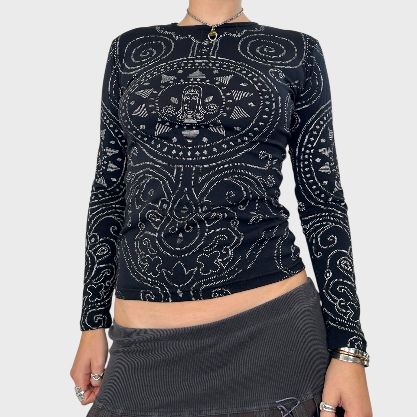 Cop Copine Black Graphic Mesh Top - S