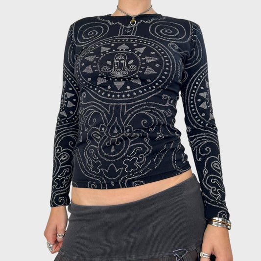 Cop Copine Black Graphic Mesh Top - S