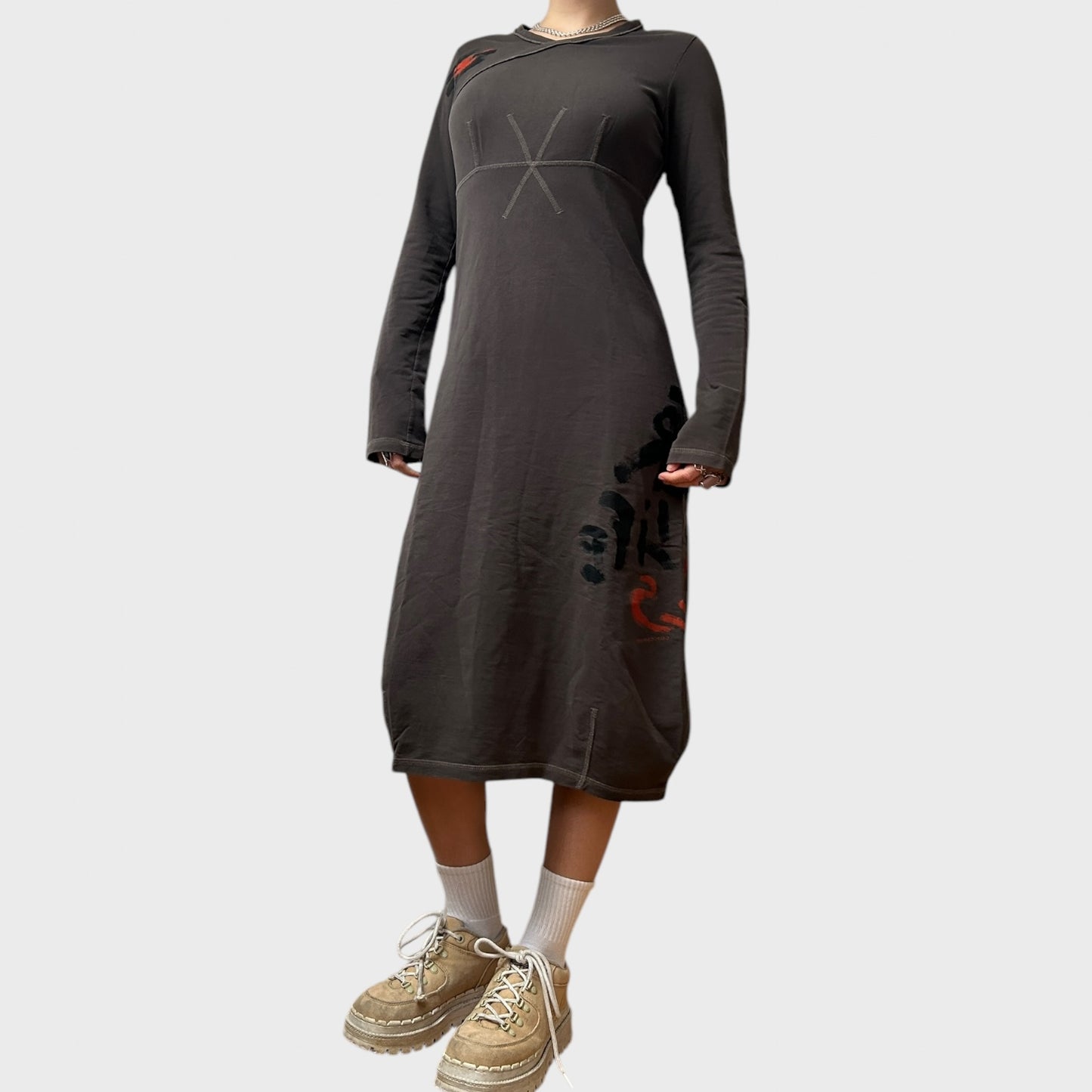 Cop Copine Grey Long Sleeve Midi Dress