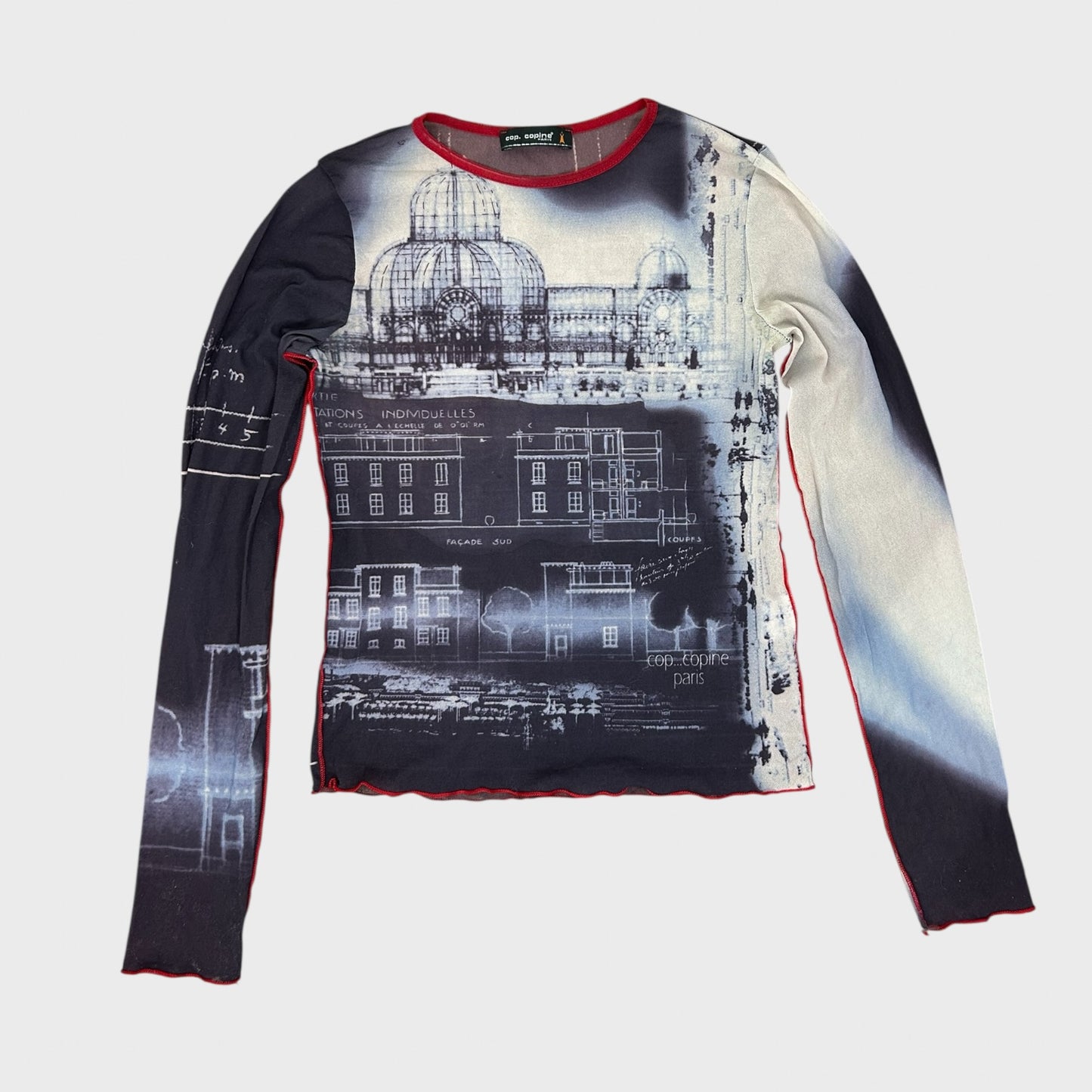 Cop Copine Graphic Paris Print Long Sleeve Mesh Top - S/M