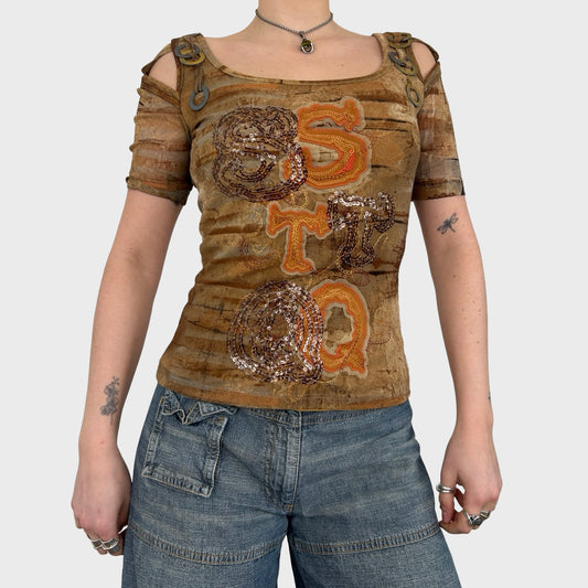 Save The Queen Graphic Mesh Top - S