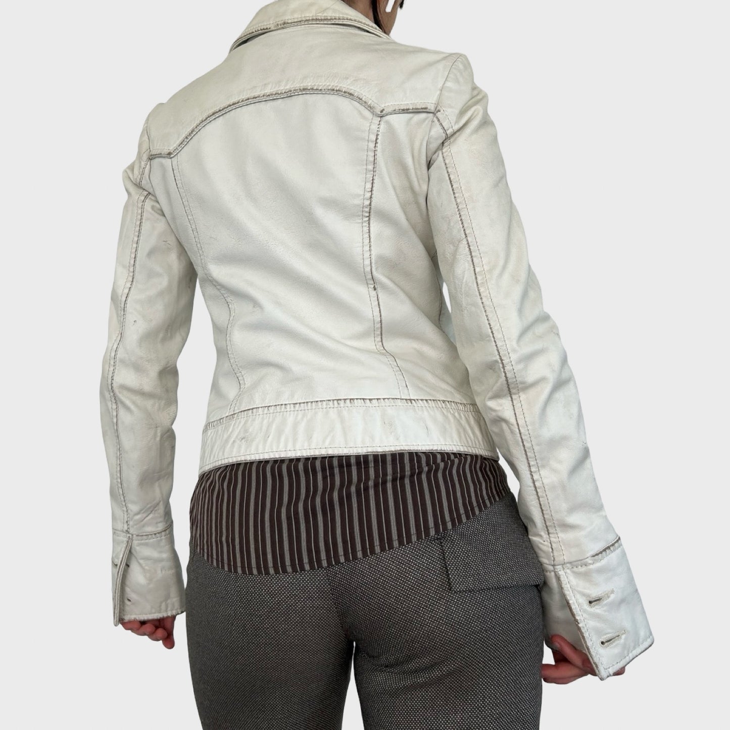 Miss Sixty White Faded Leather Jacket - S