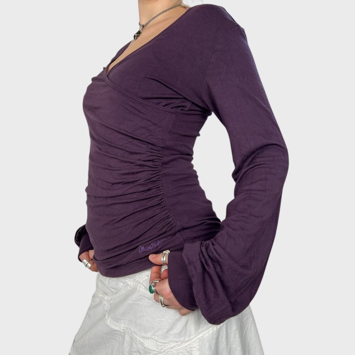 Miss Sixty Purple Ruched Slouchy Long Sleeve Top - S/M