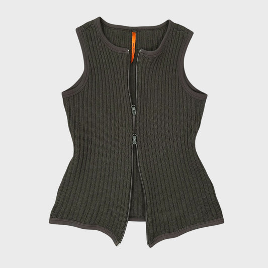 Cop Copine Brown Sleeveless Double Zip Jumper - M/L