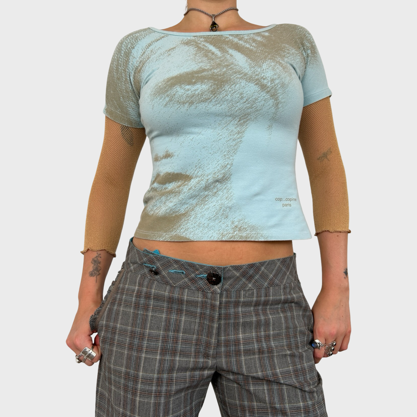 Cop Copine Baby Blue Face Print Graphic Tee - XS/S