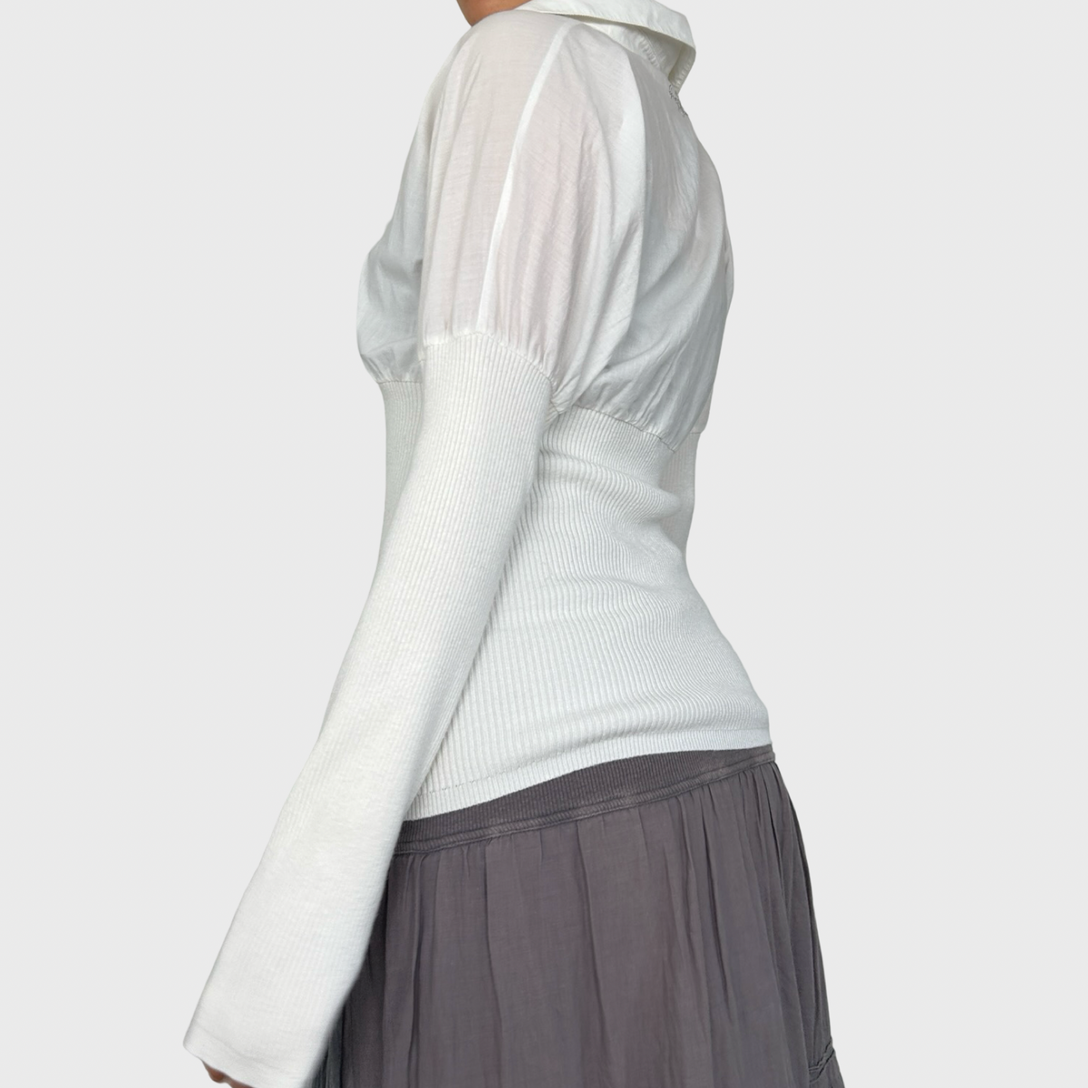 Cop Copine Bi-Material White Stretch Shirt - M/L