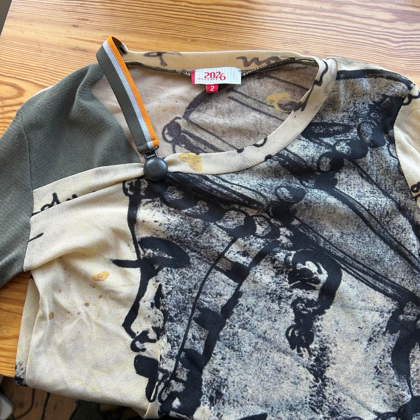 Vintage Graphic Face Print Mesh Long Sleeve - S/M