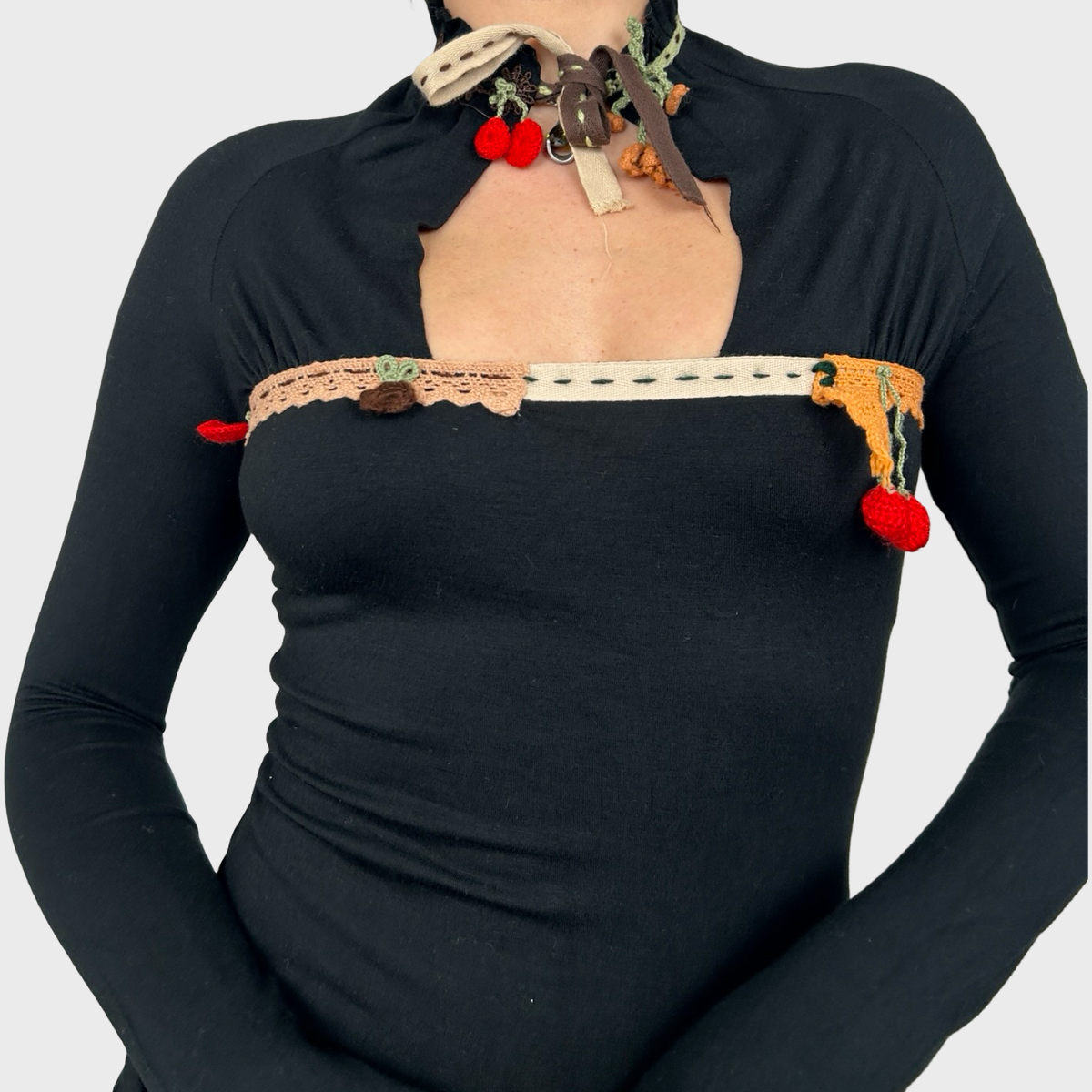 Miss Sixty Black Key Hole Tie Neck Long Sleeve Top - XS/S
