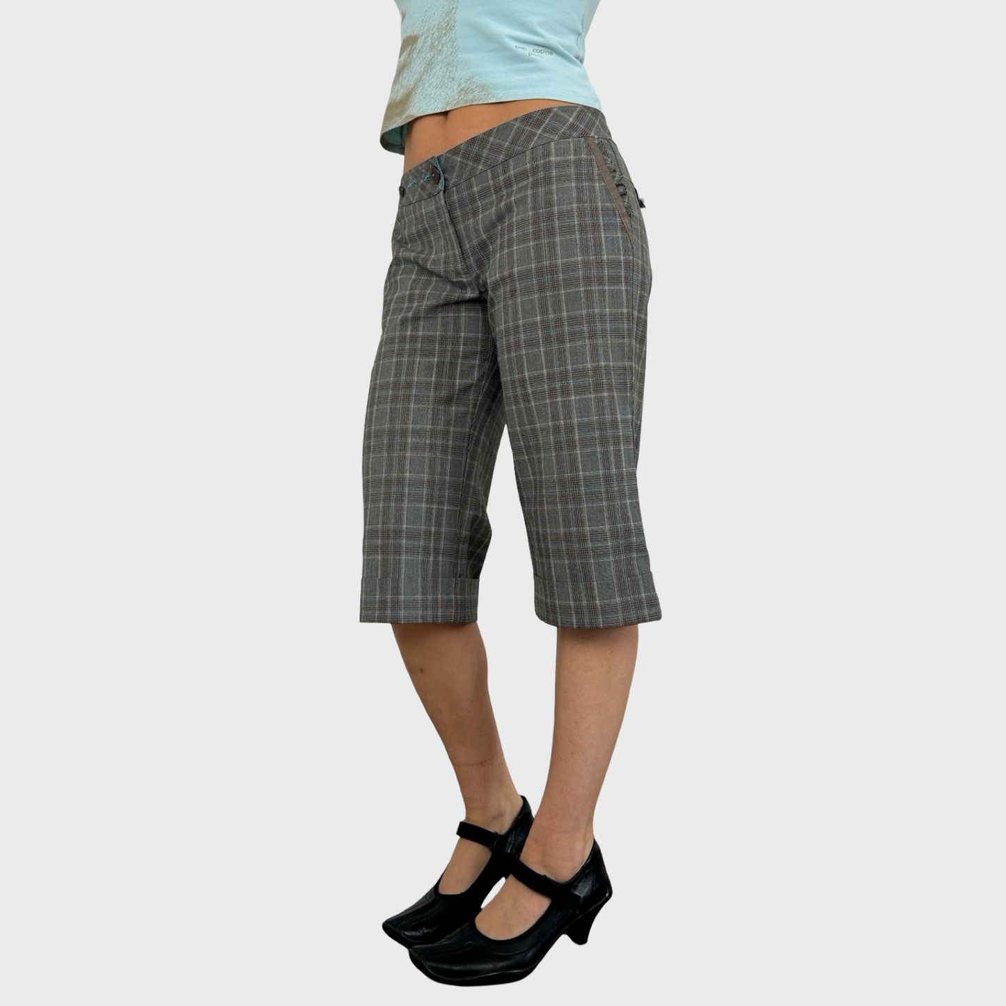 Cop Copine Grey Check Capri Trousers - M/L