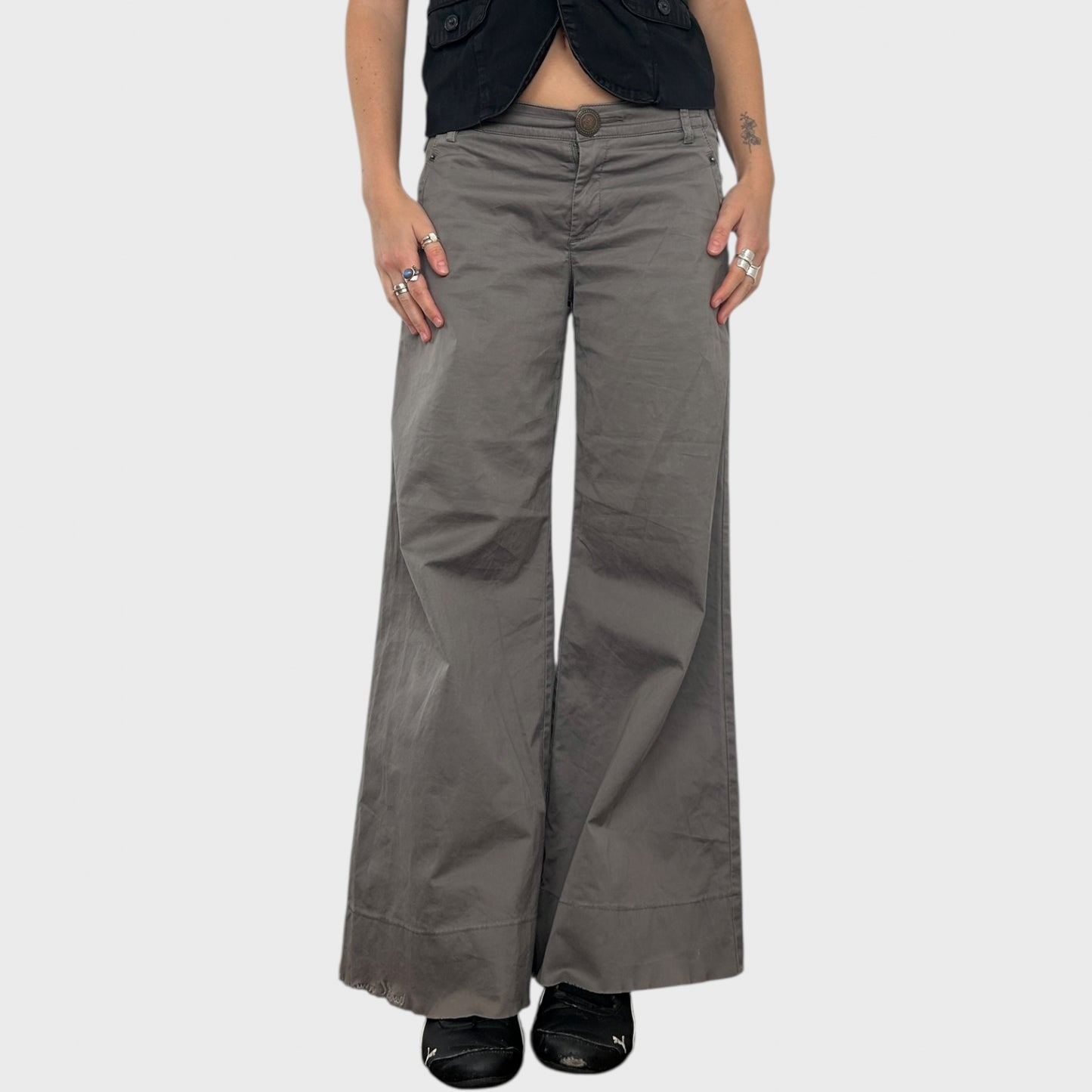 Cop Copine Grey Wide-Leg Trousers - Size M