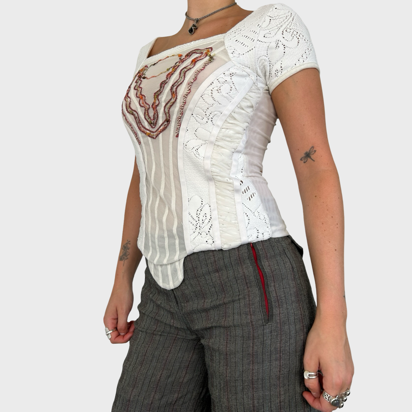 Save The Queen White Bi-Material Corset Style Top - S