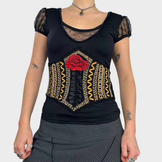Save the Queen Bardot Top with Rose Print - S/M