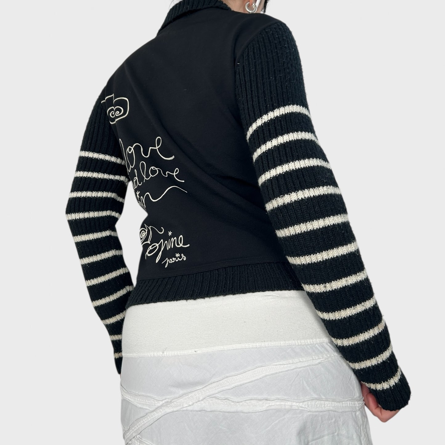 Cop Copine Graphic Striped Zip Up Jumper - M