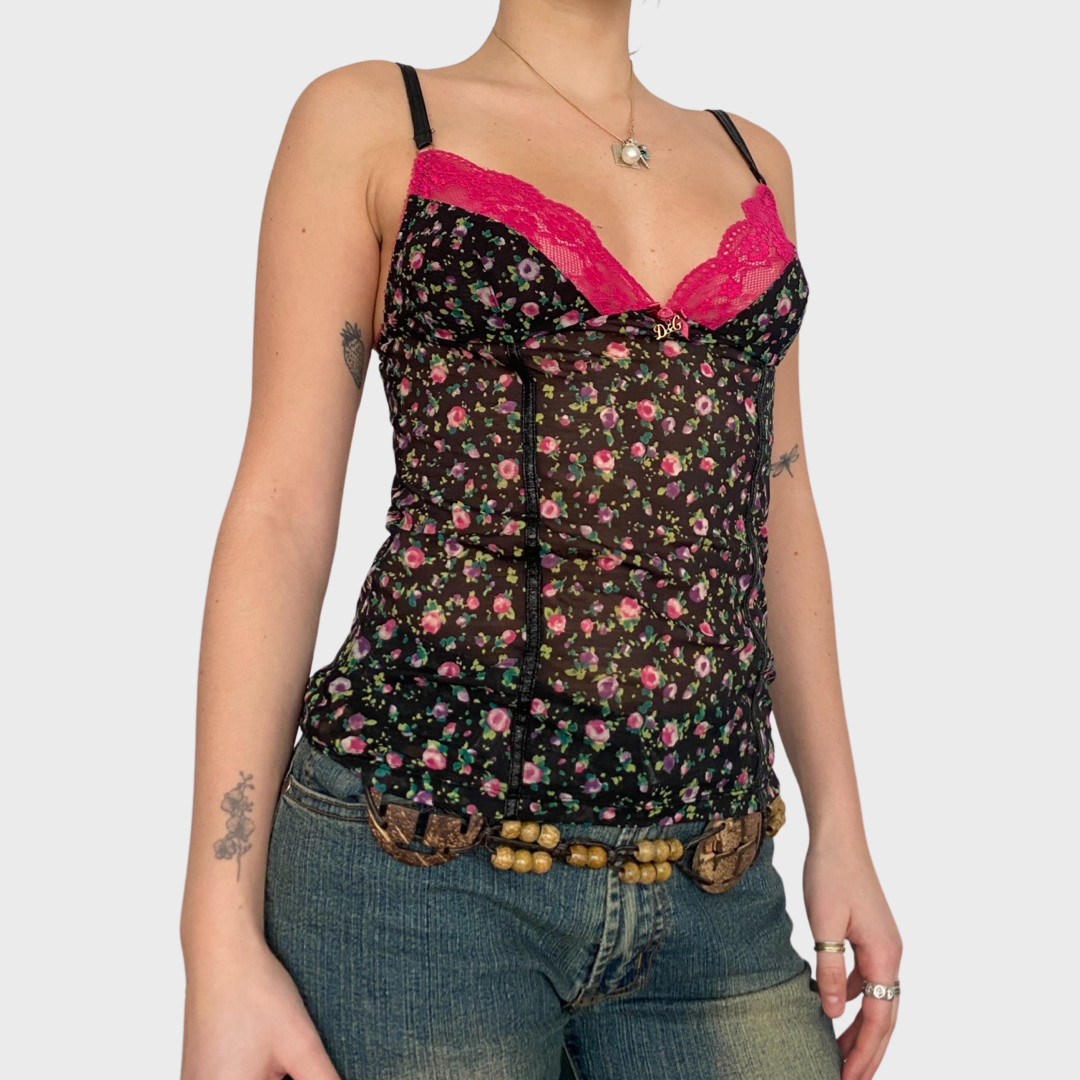 D&G floral mesh lace cami top