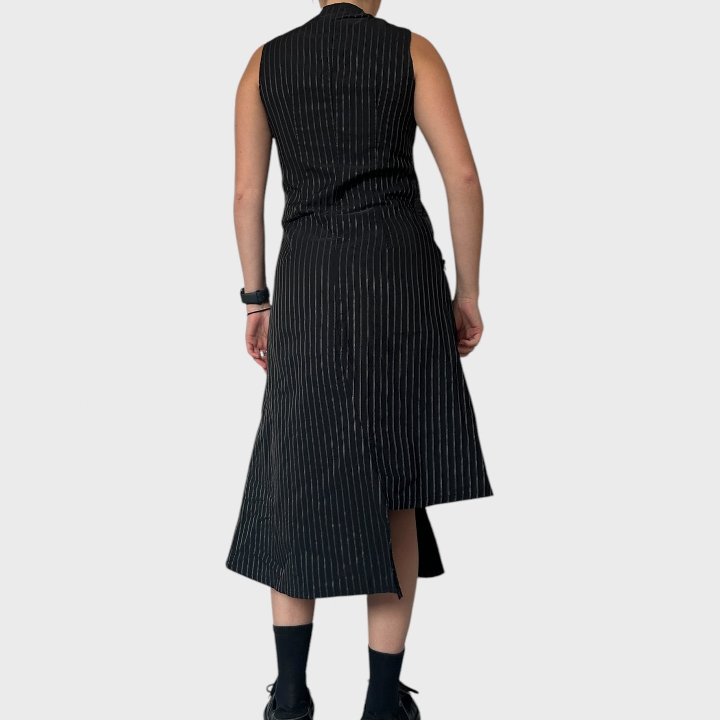 Archival pinstripe asymmetrical midi dress