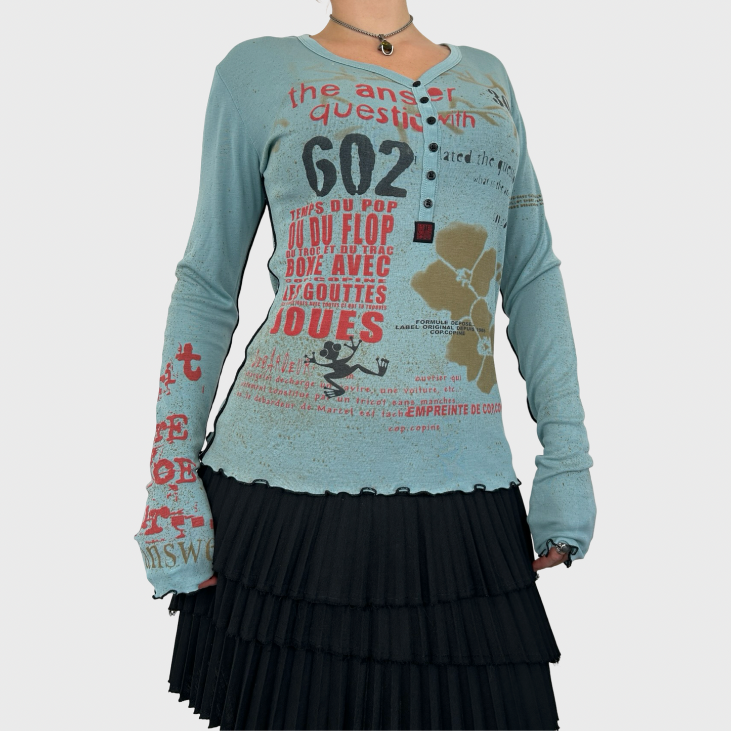 Cop Copine Blue Graphic Button Long Sleeve - M