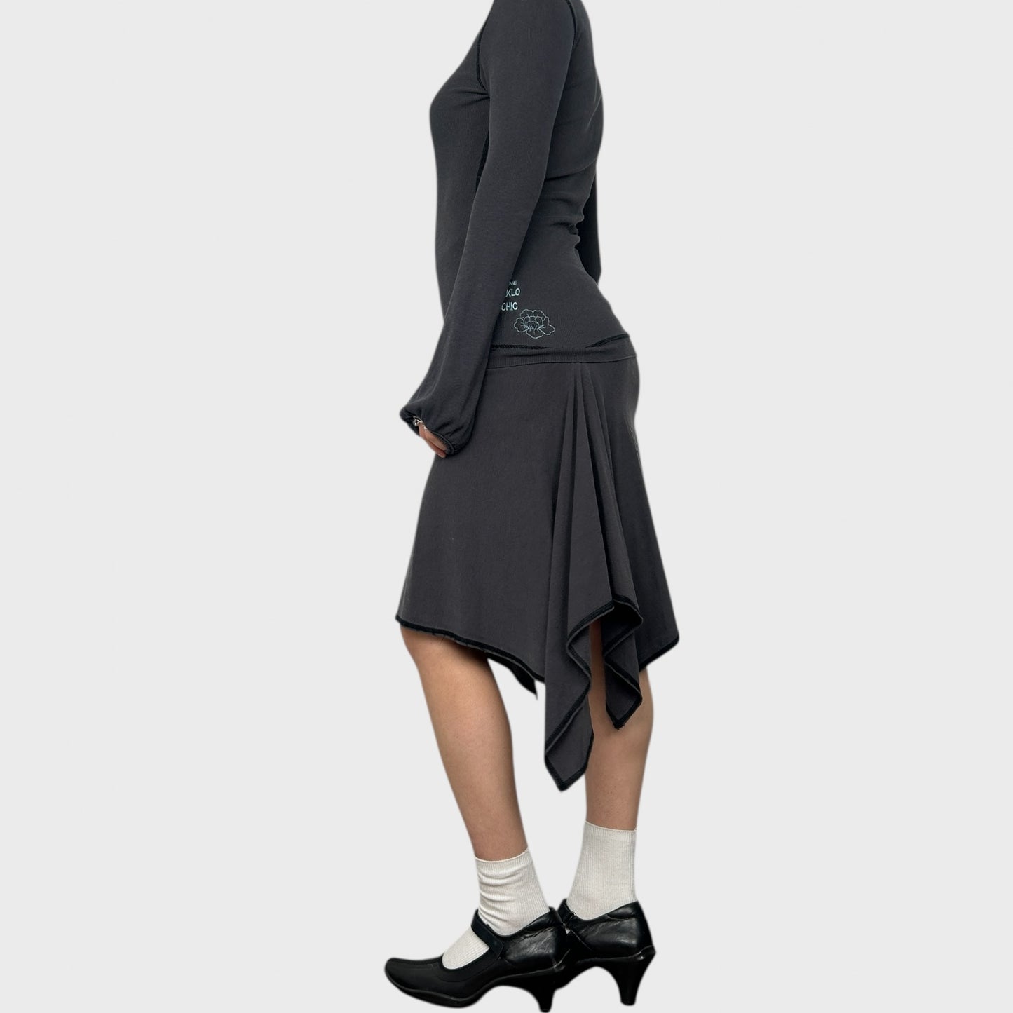 Cop Copine Grey Drop Waist Midi Dress - M