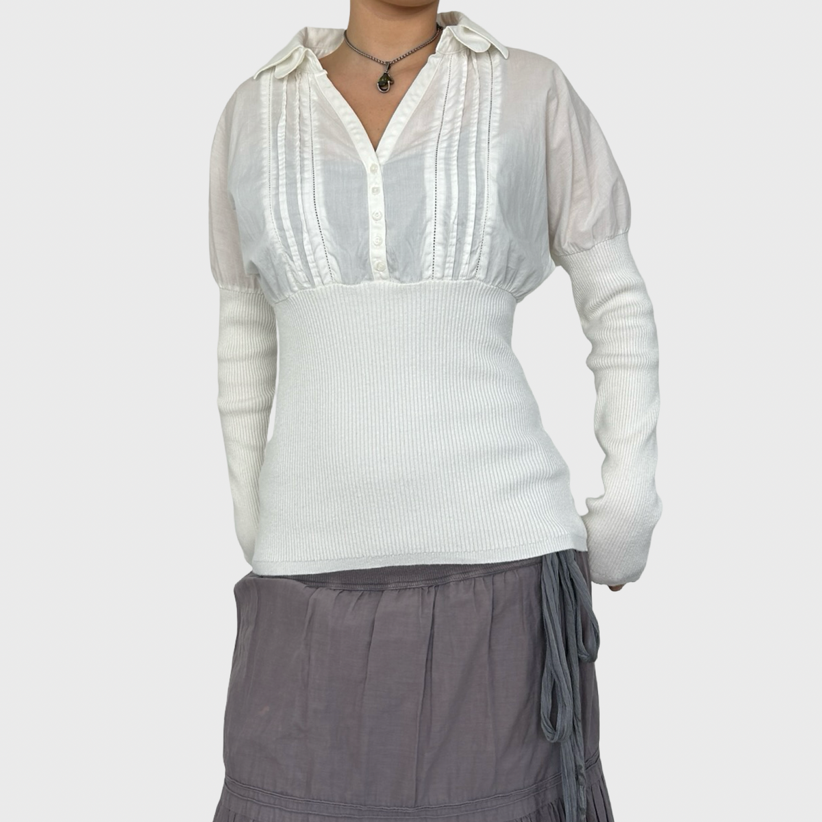 Cop Copine Bi-Material White Stretch Shirt - M/L