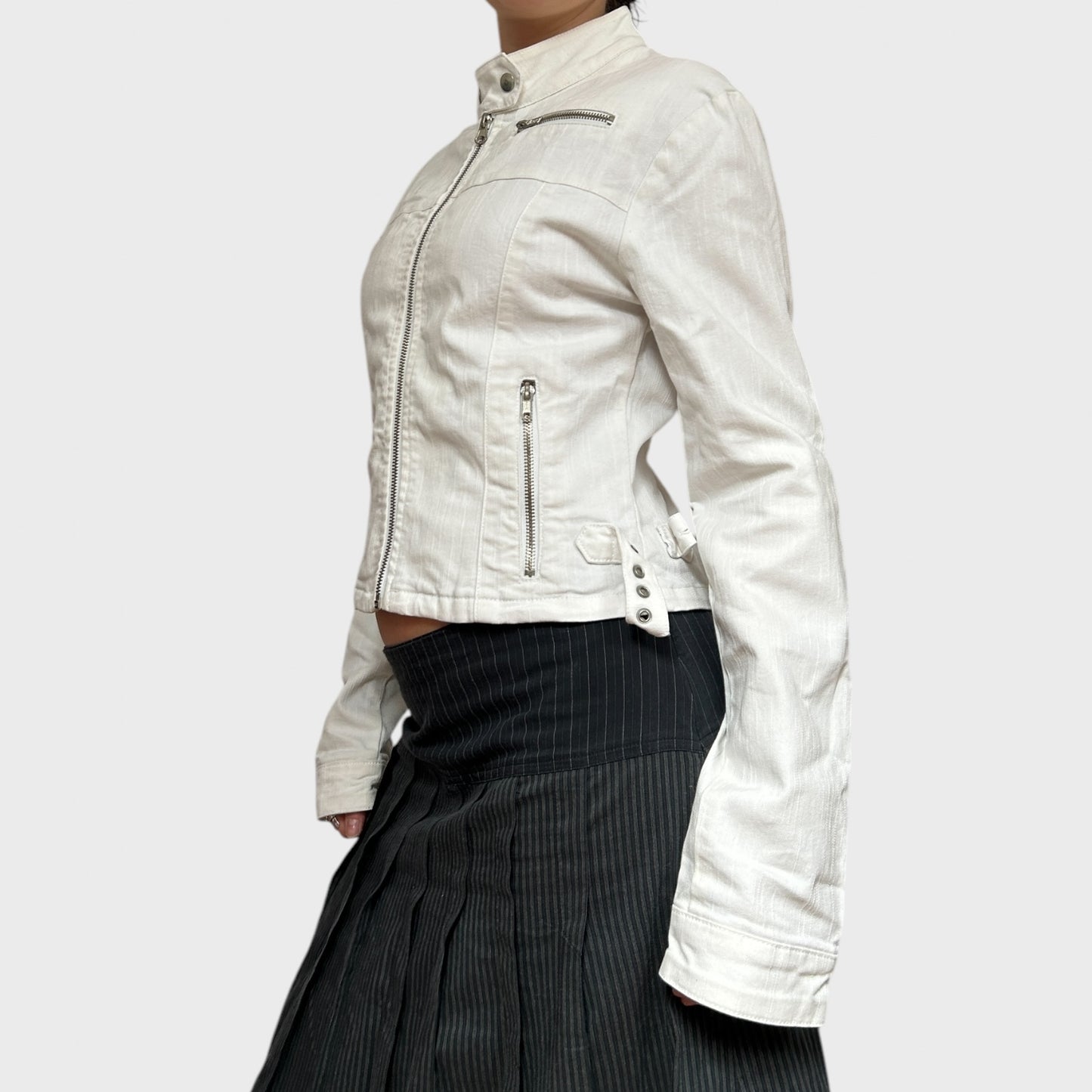 White Denim Zip-Up Jacket