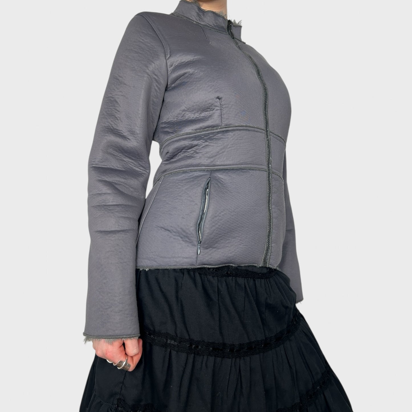 Cop Copine Grey Fur Lined Zip Up Jacket - S/M