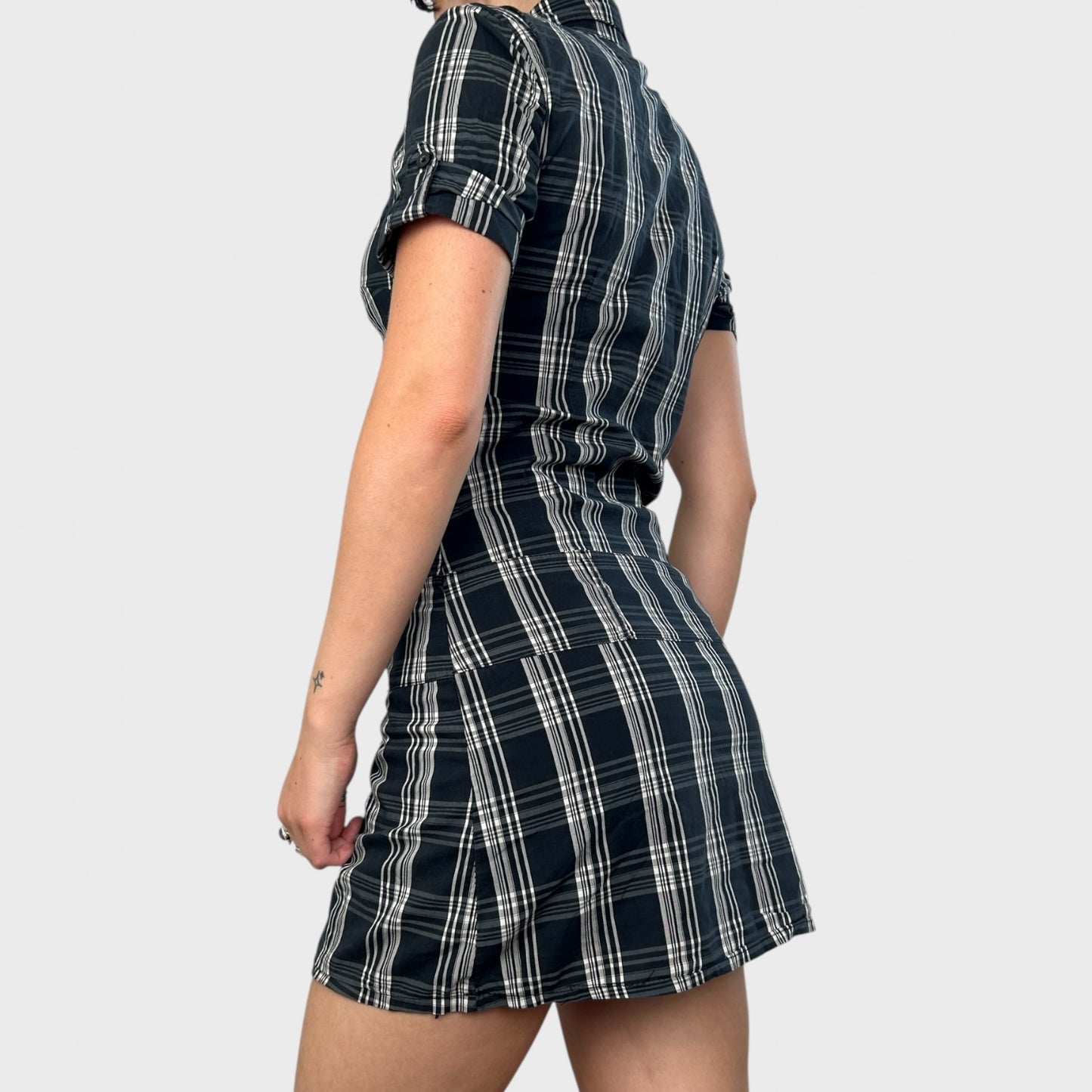 Checked Button-Up Shirt Dress - S/M