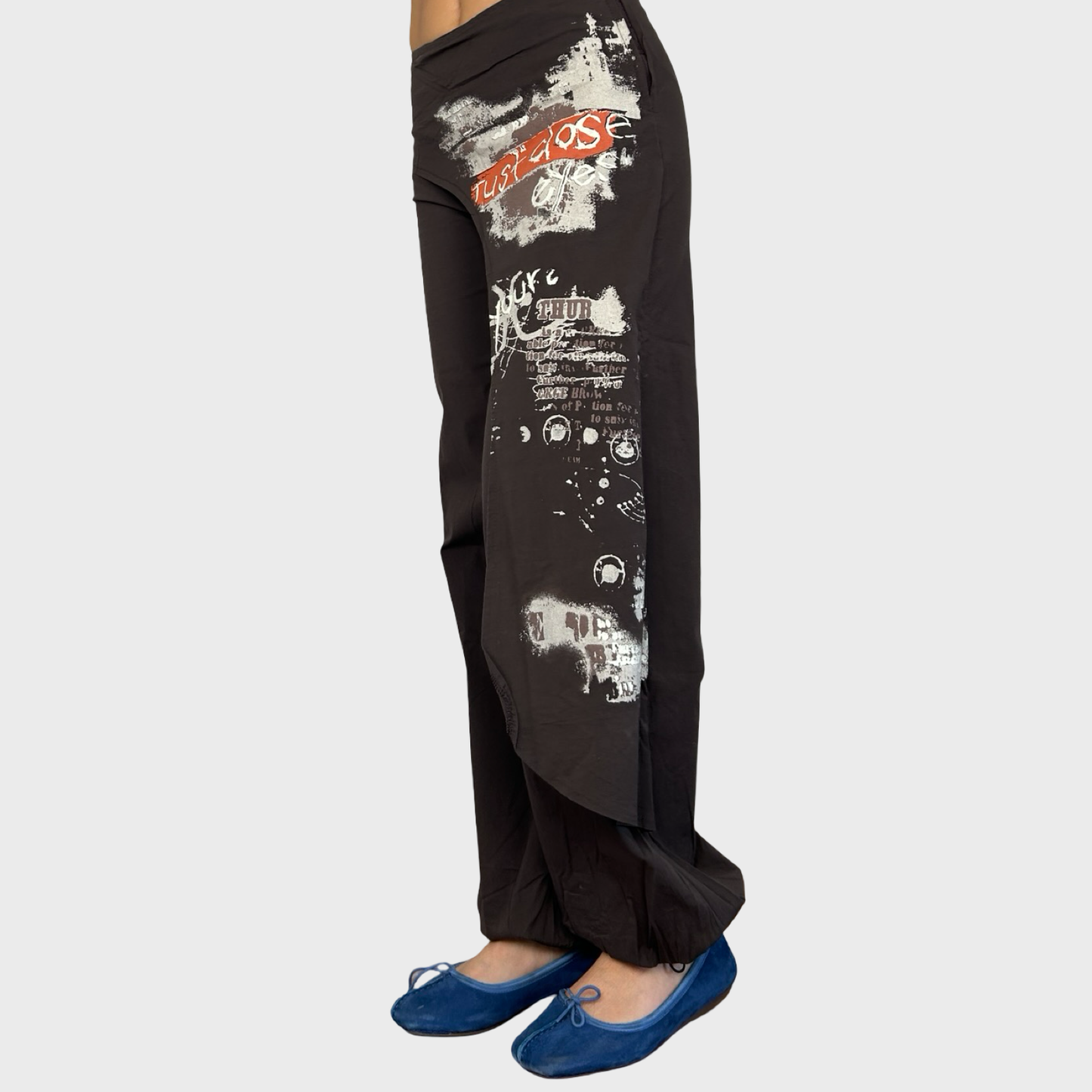 Vintage Brown Graphic Panel Trousers - XS/S