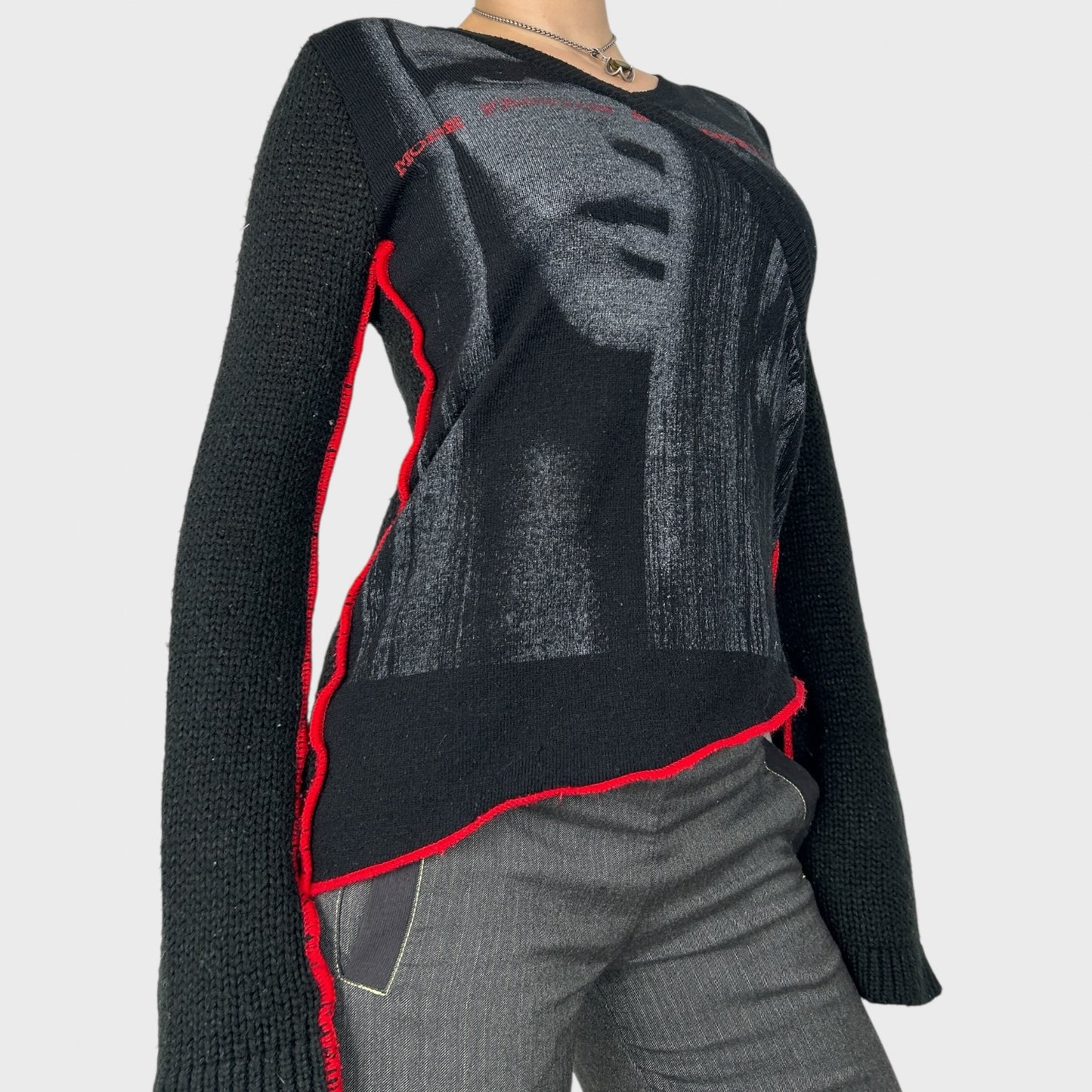 Graphic Face Print Knit Jumper - M