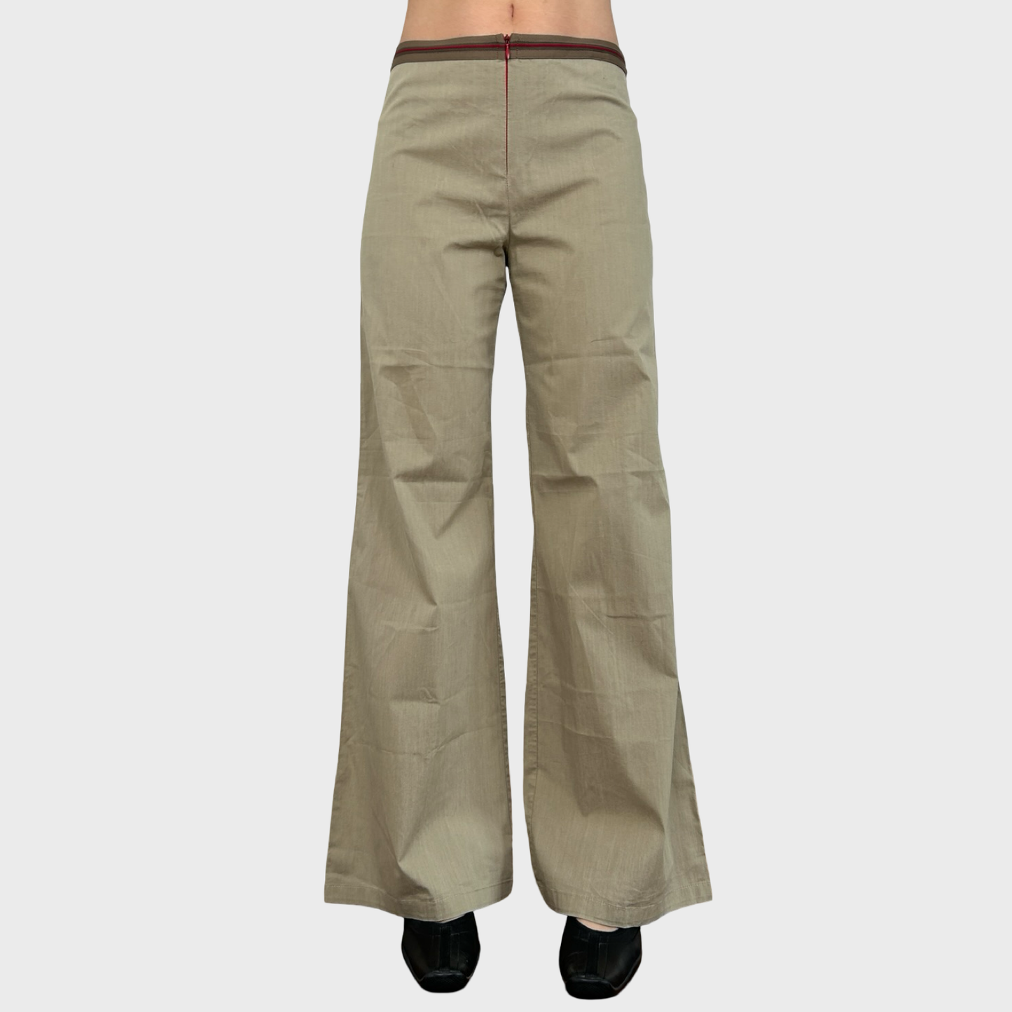 Cop Copine Wide Leg Beige + Red Trousers - L
