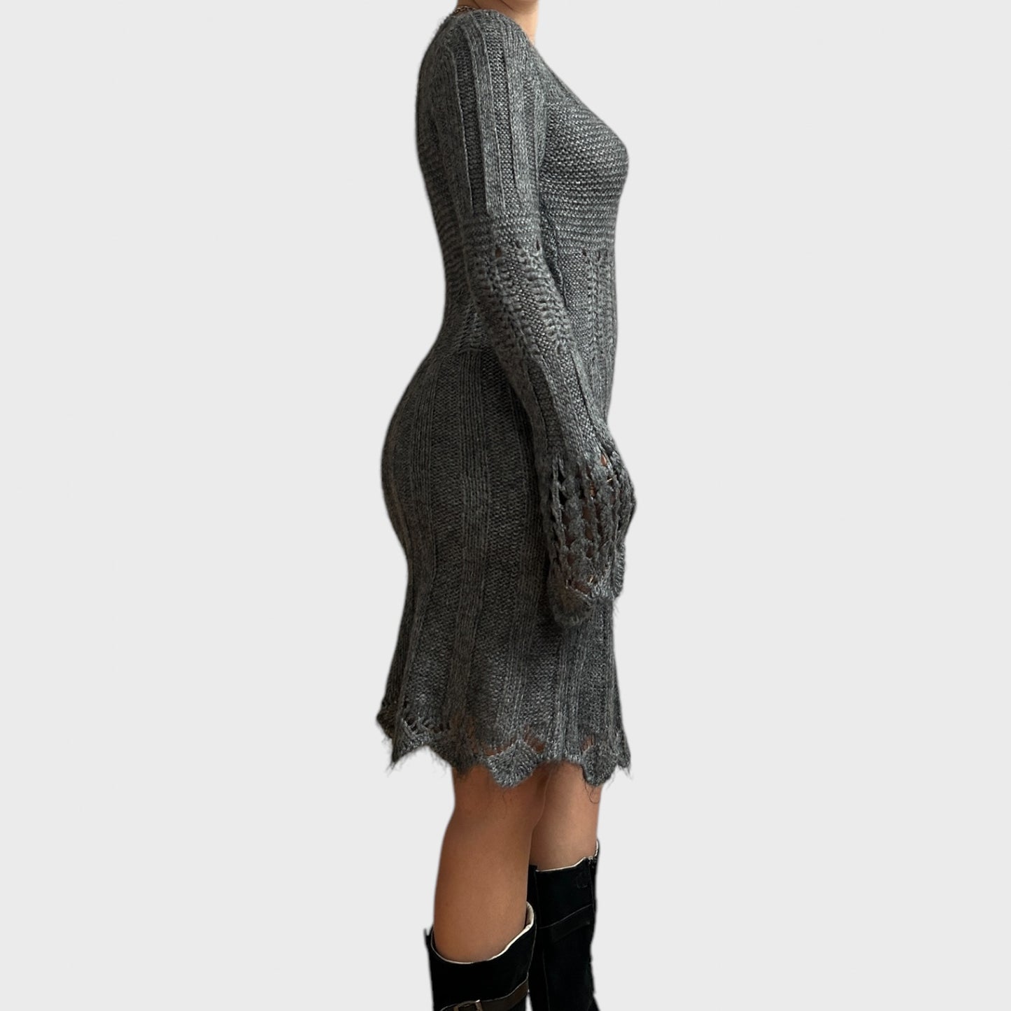 Grey Italian Vintage Mohair Knitted Midi Dress