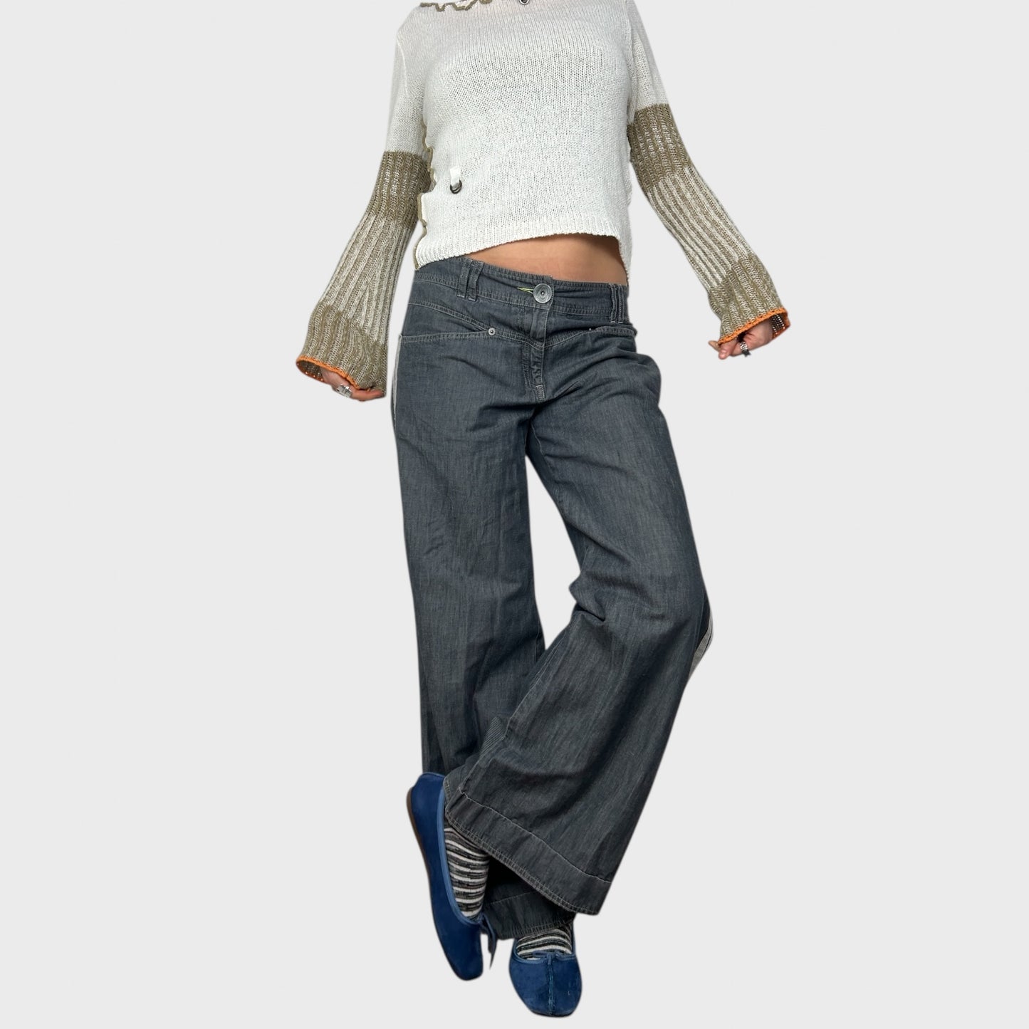 Cop Copine Pinstripe Wide Leg Trousers - M