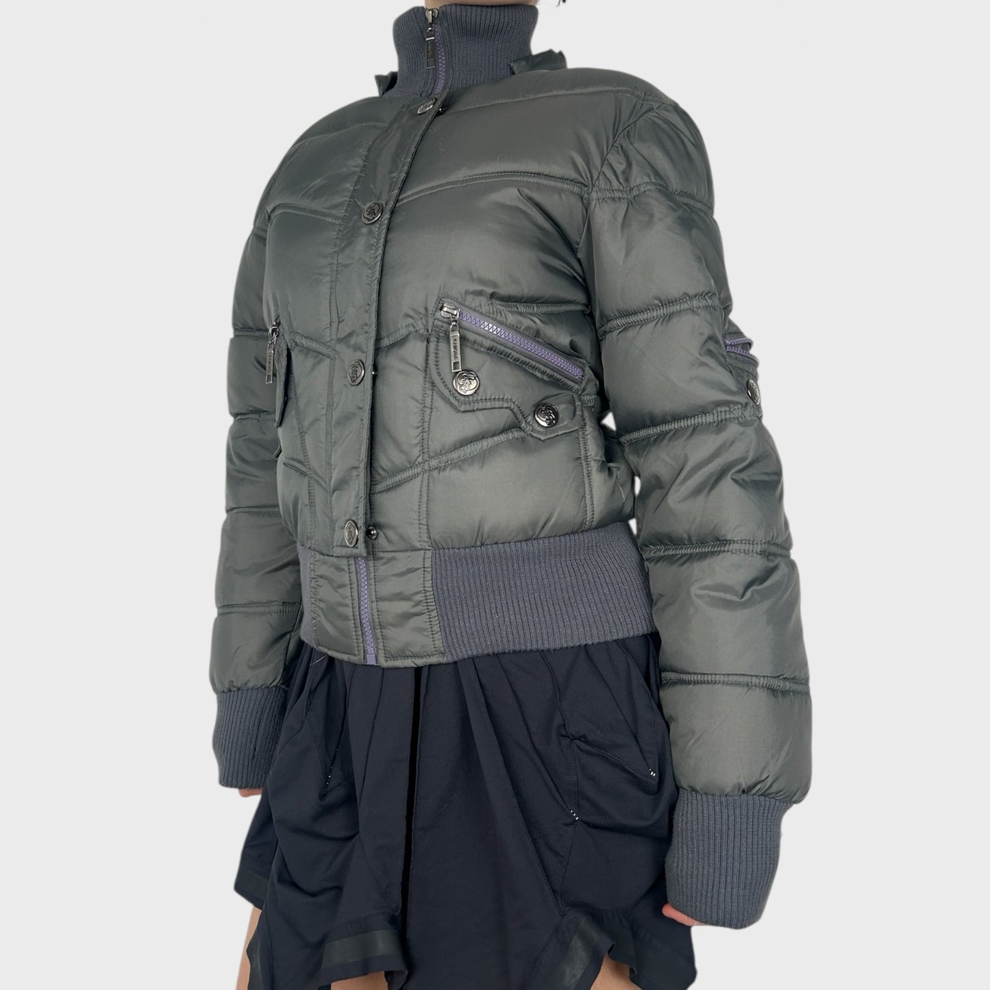 Vintage Cropped Puffer Bomber Jacket - M