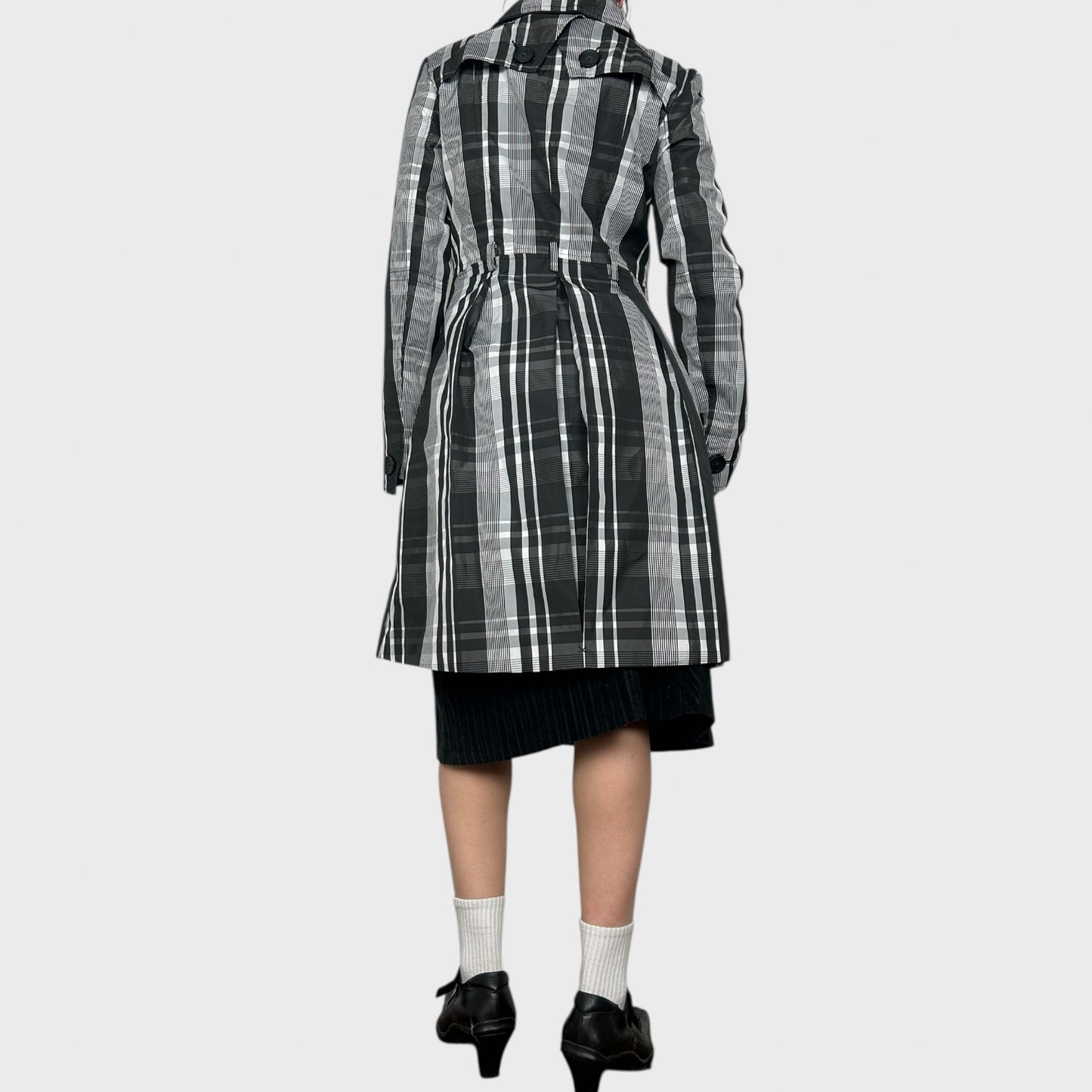 Checked Double-Breasted Trench Coat – S
