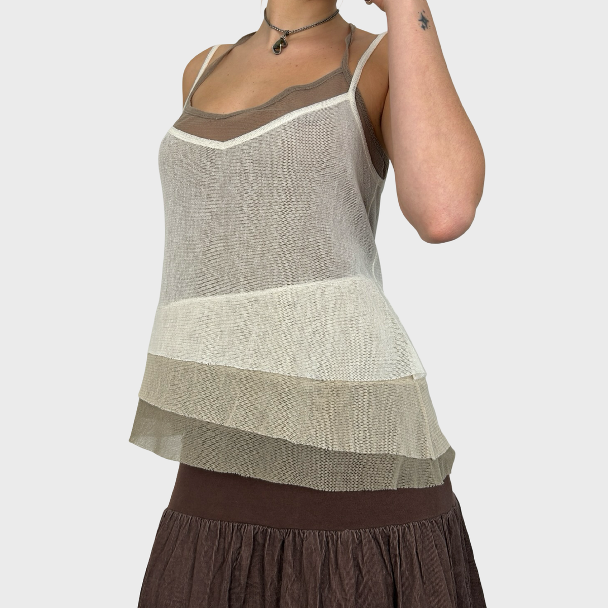 Cop Copine Beige Double Layer Mesh Cami - M/L