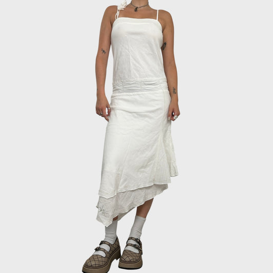 White Cop Copine Asymmetric Frilly Midi Dress - S/M