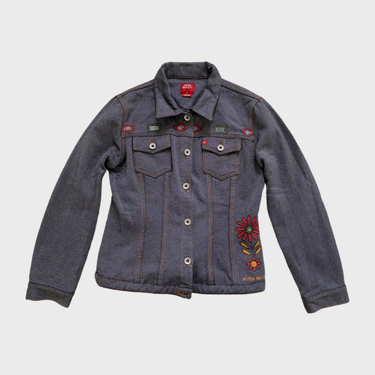 Vintage Miss Sixty grey denim jacket with colourful motifs