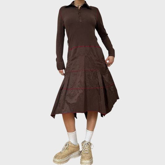 Vintage Button-Up Collared Midi Dress