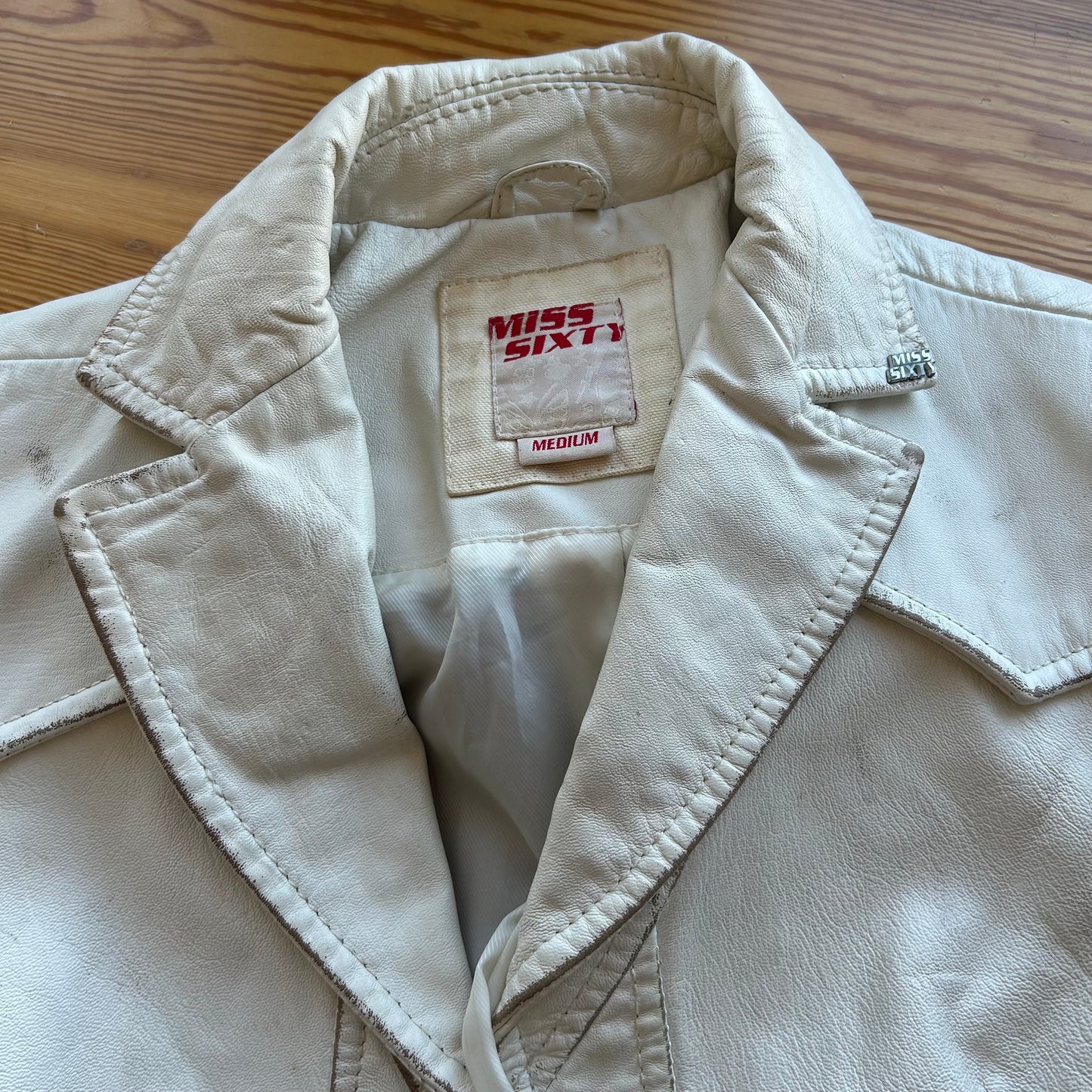 Miss Sixty White Faded Leather Jacket - S