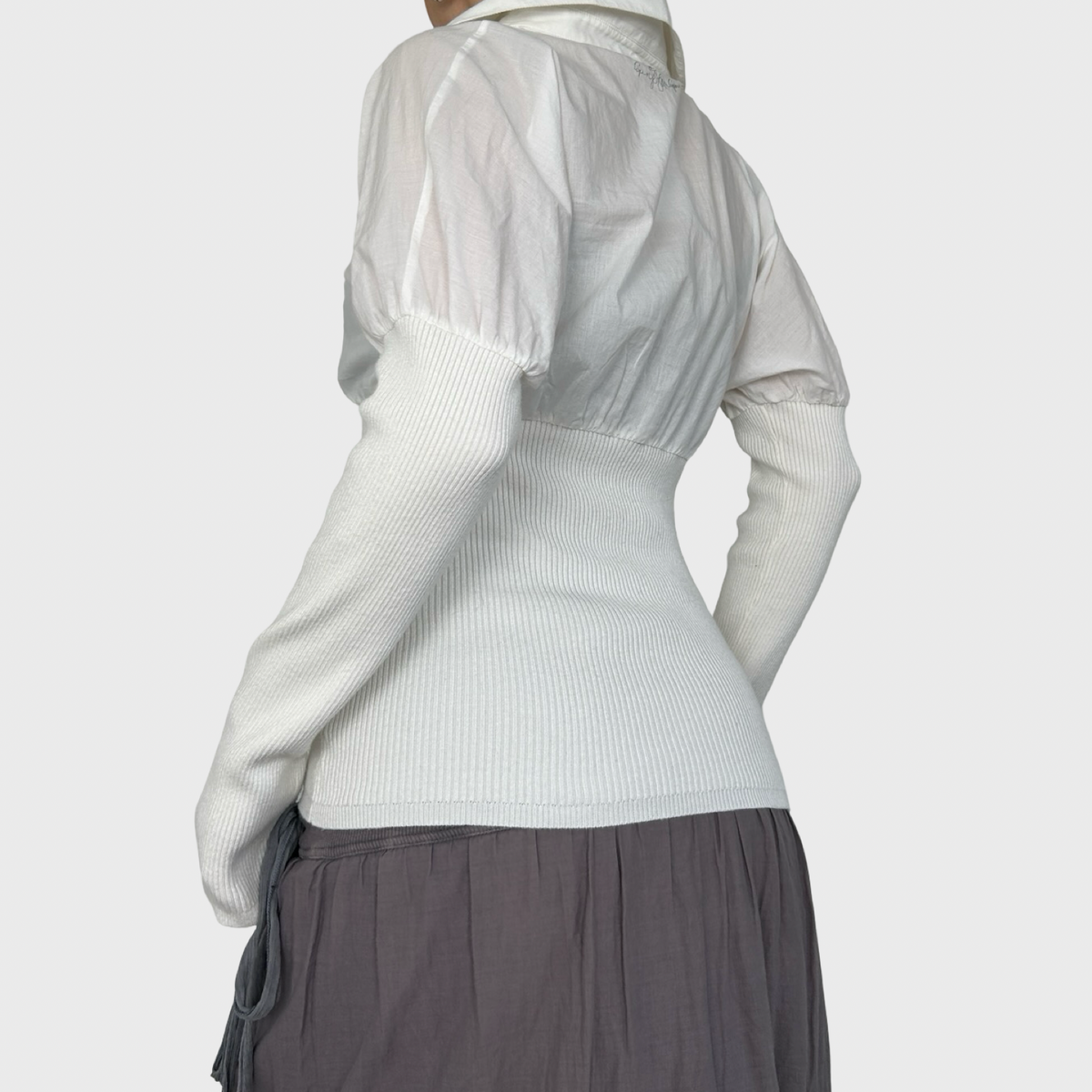 Cop Copine Bi-Material White Stretch Shirt - M/L