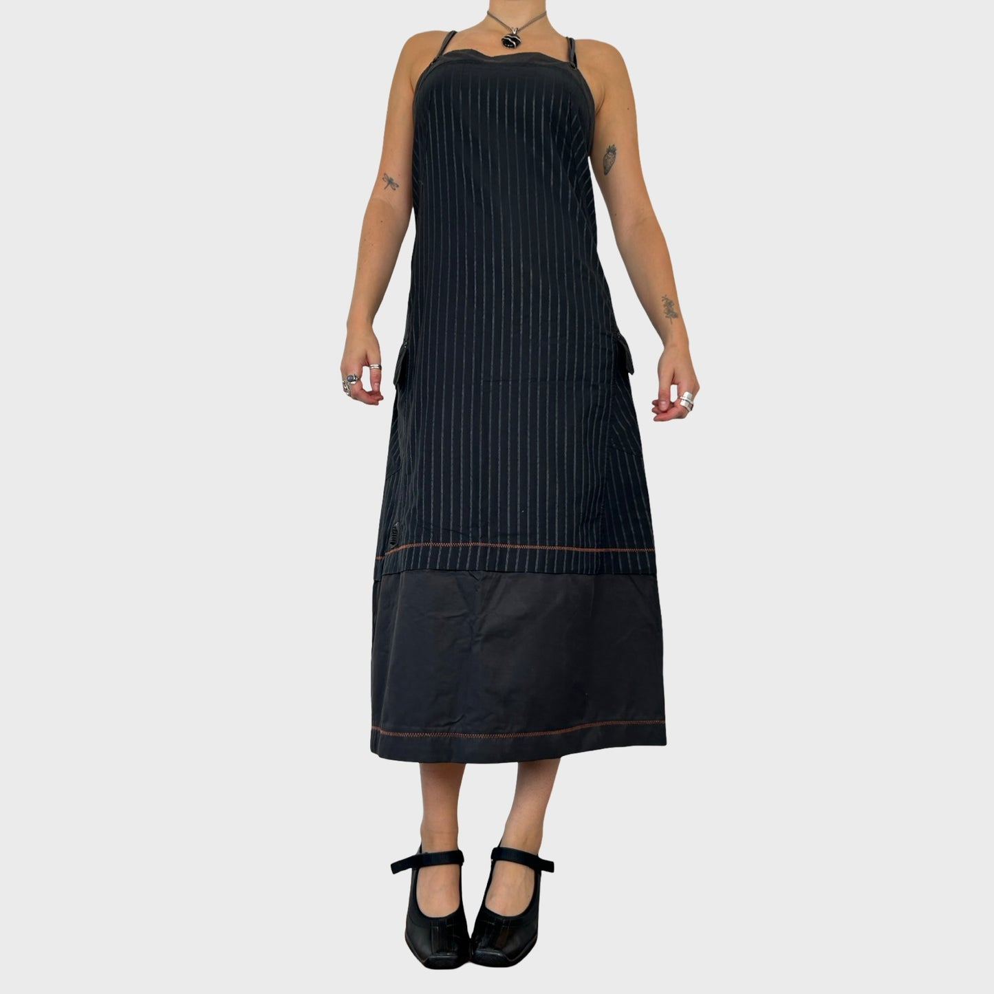 Cop Copine Black Pinstripe Maxi Dress - L