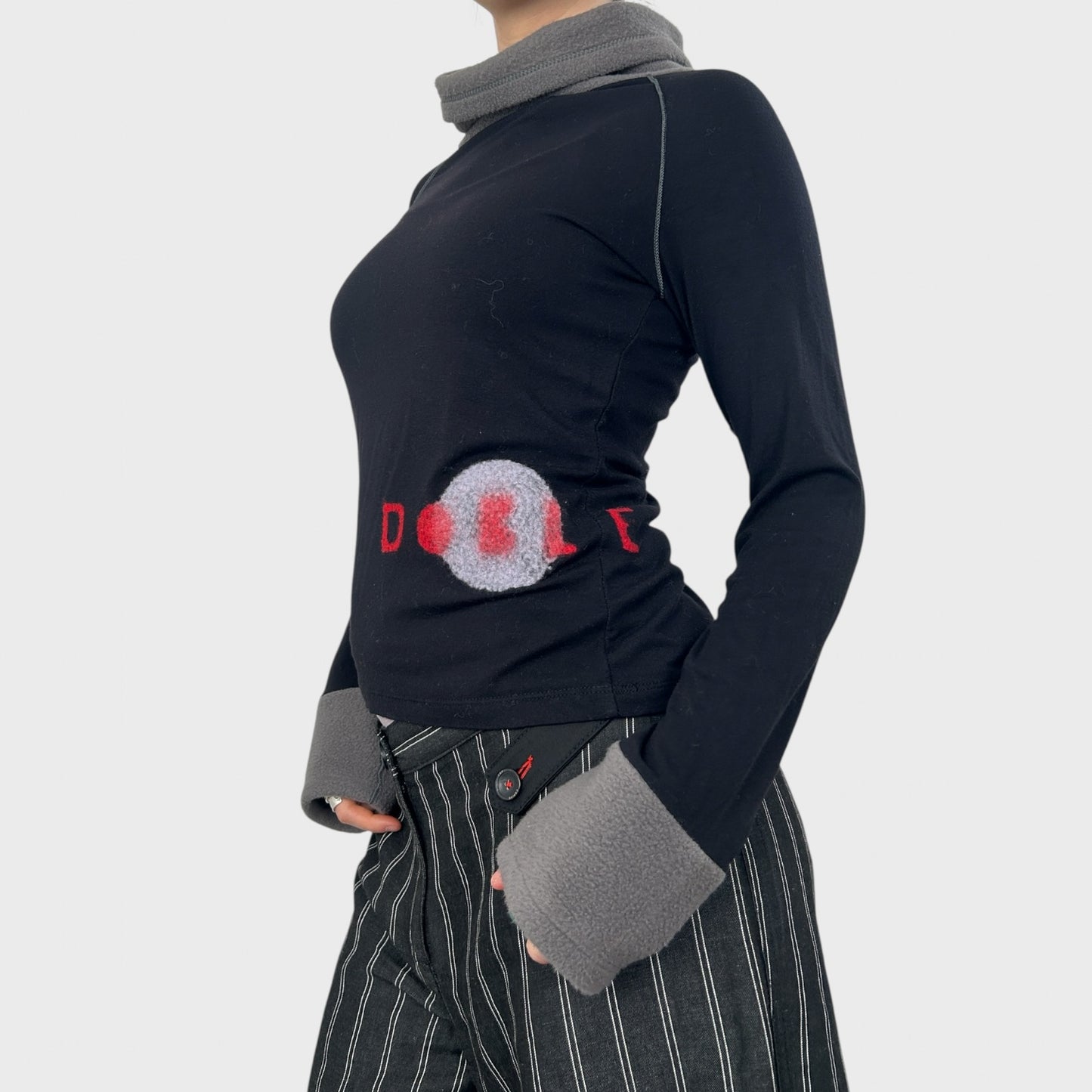Cop Copine Black Bi-Material Graphic Long Sleeve - M