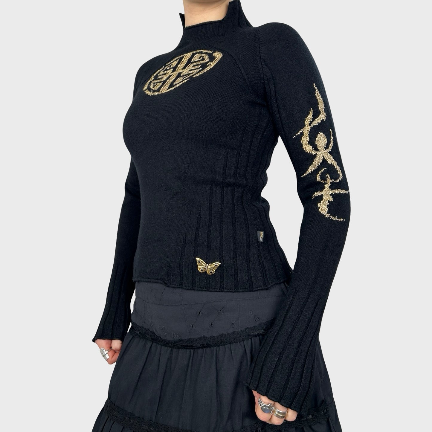 Roberto Cavalli Black & Gold Knit Jumper - S/M