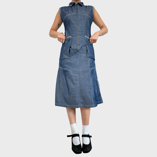 Vintage Denim Zip Up Dress - S