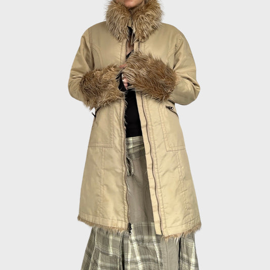 Faux fur lined zip up coat