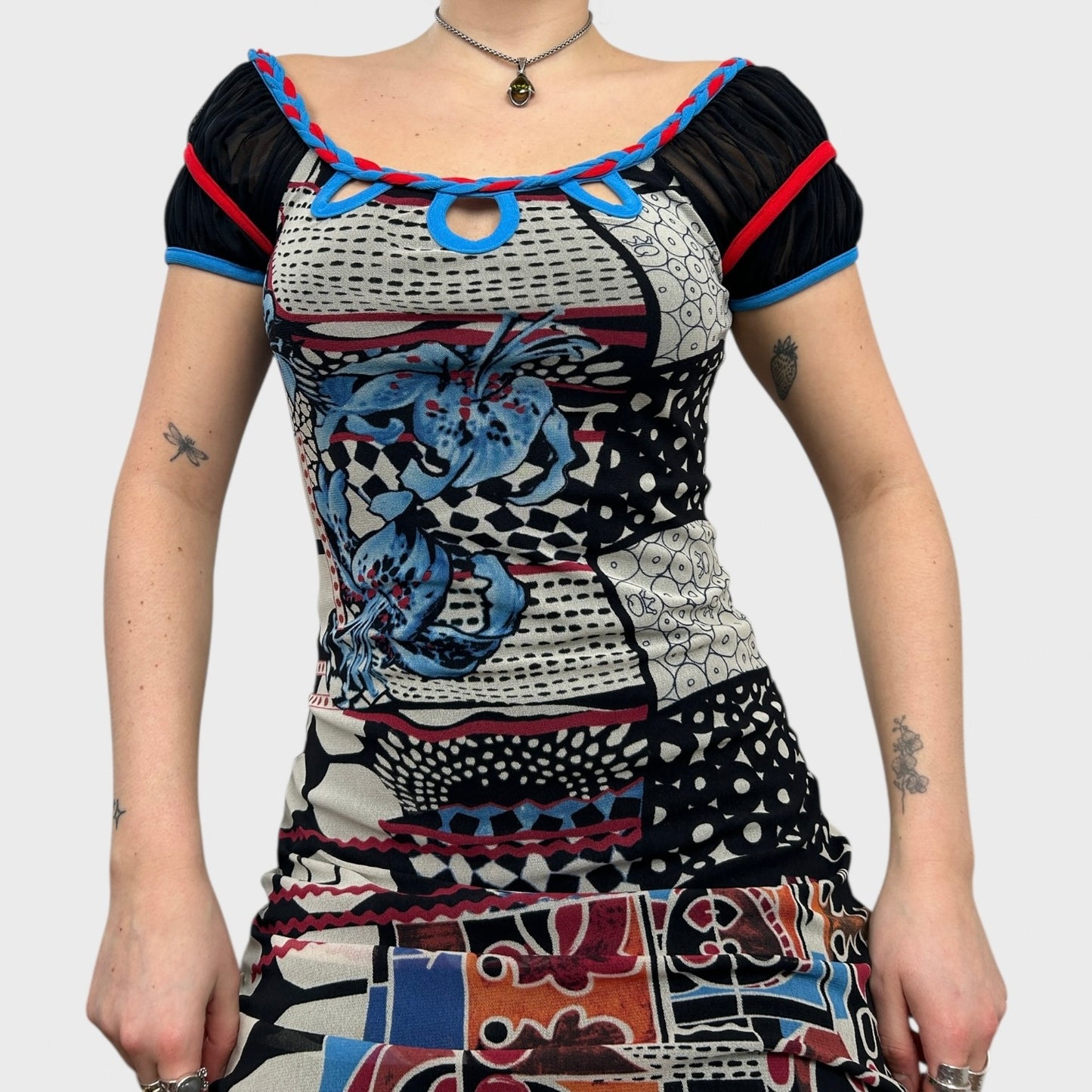 Save the Queen Graphic Mesh Mini Dress - S