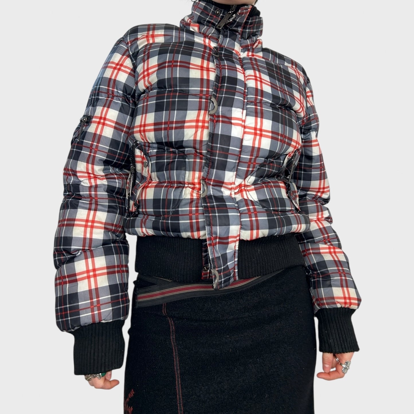 Checked Puffer Bomber Jacket - M