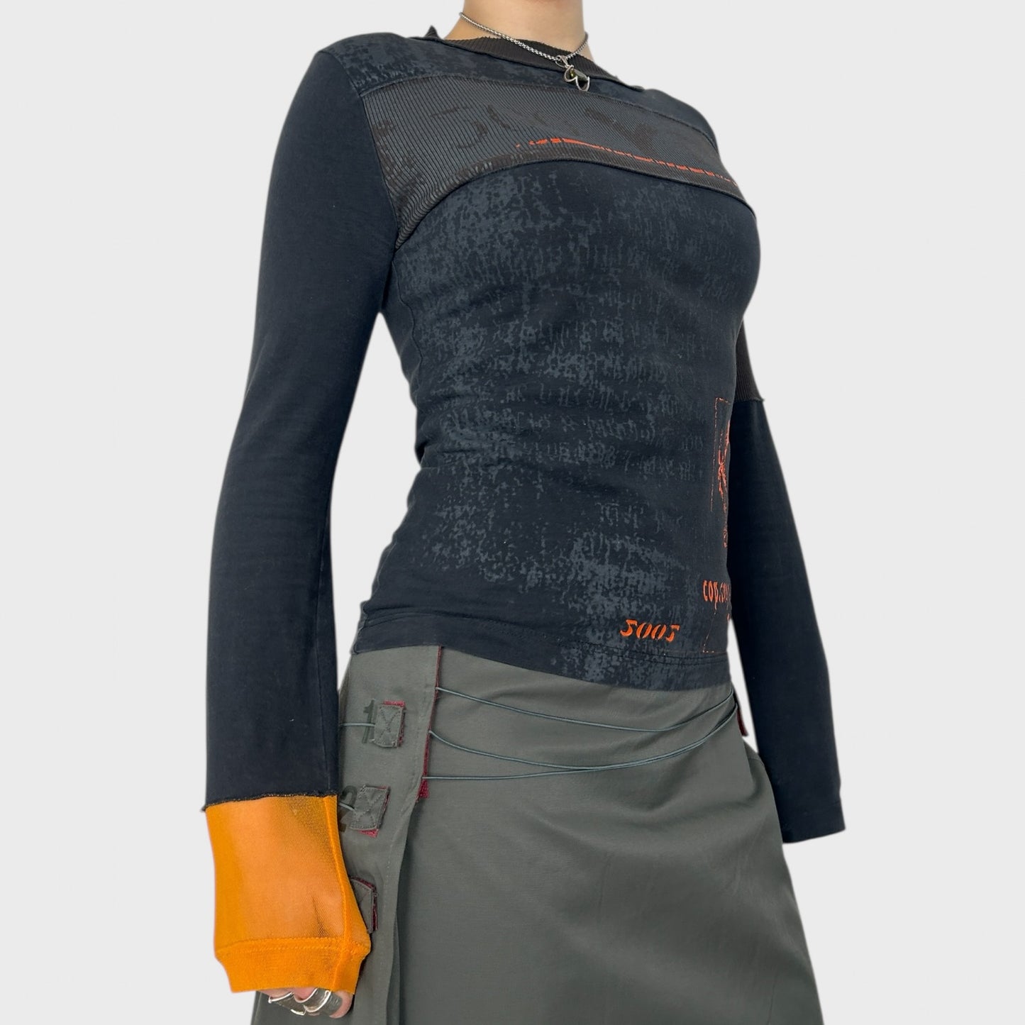 Cop Copine Grey & Orange Graphic Long Sleeve Top - S
