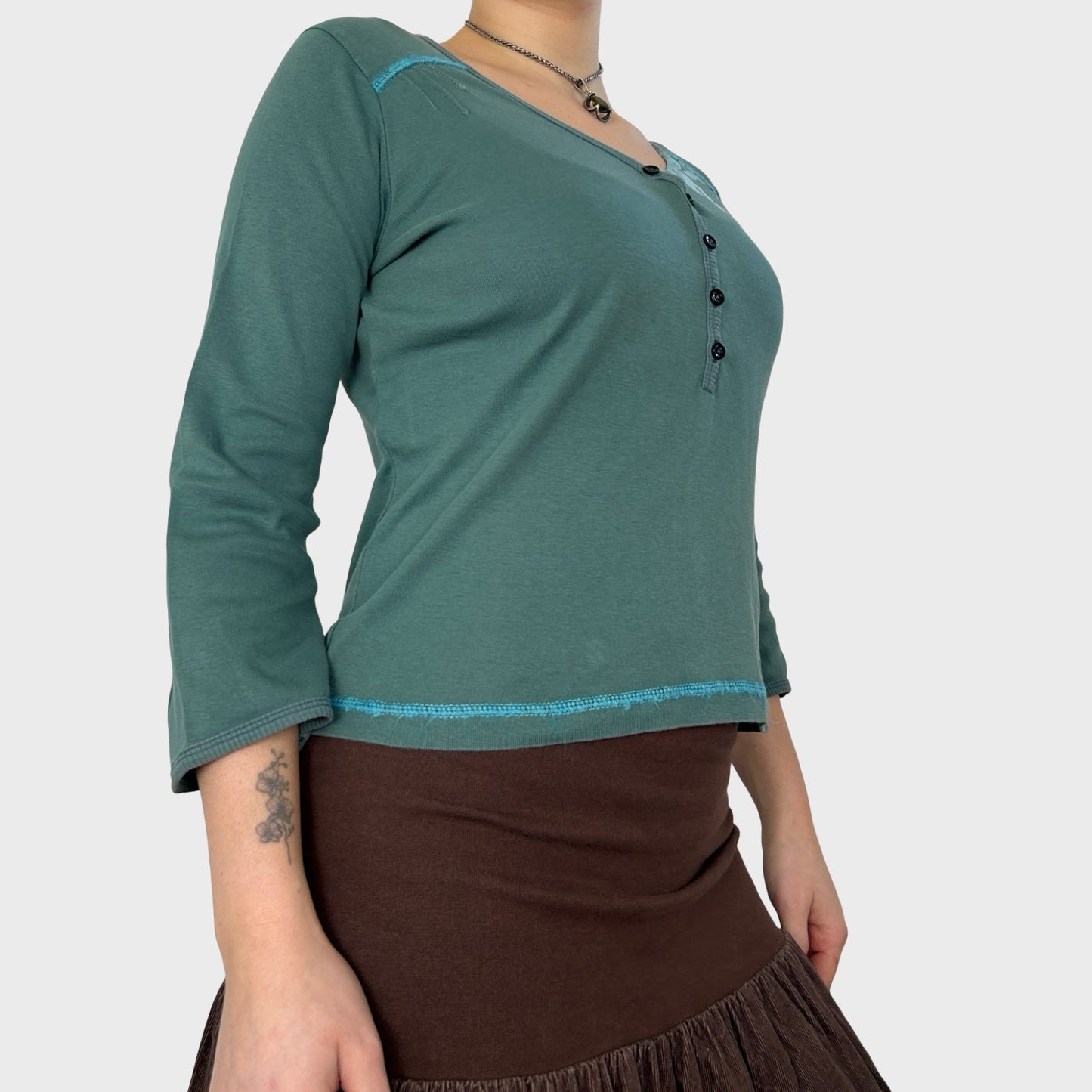 Cop Copine Turquoise Button V-Neck Top - S